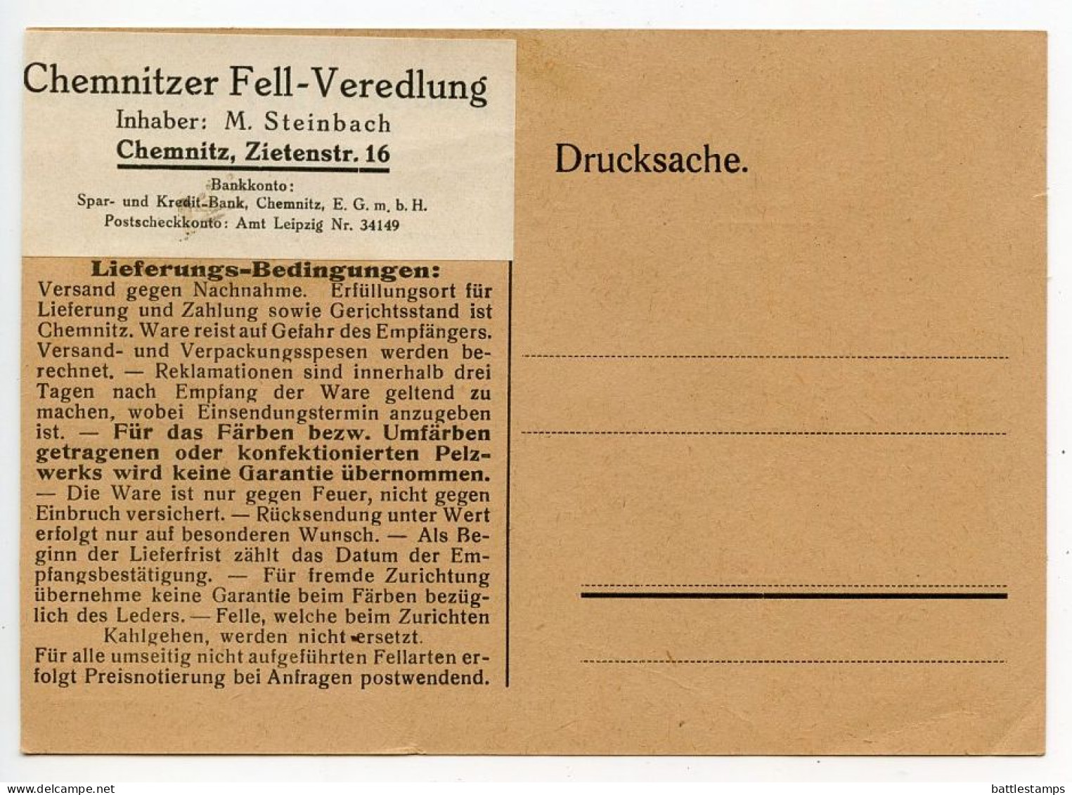 Germany 1927 Cover W/ Document; Chemnitz-Gablenz - Chemnitzer Fellveredlung To Ostenfelde; 5pf. German Eagle - Covers & Documents