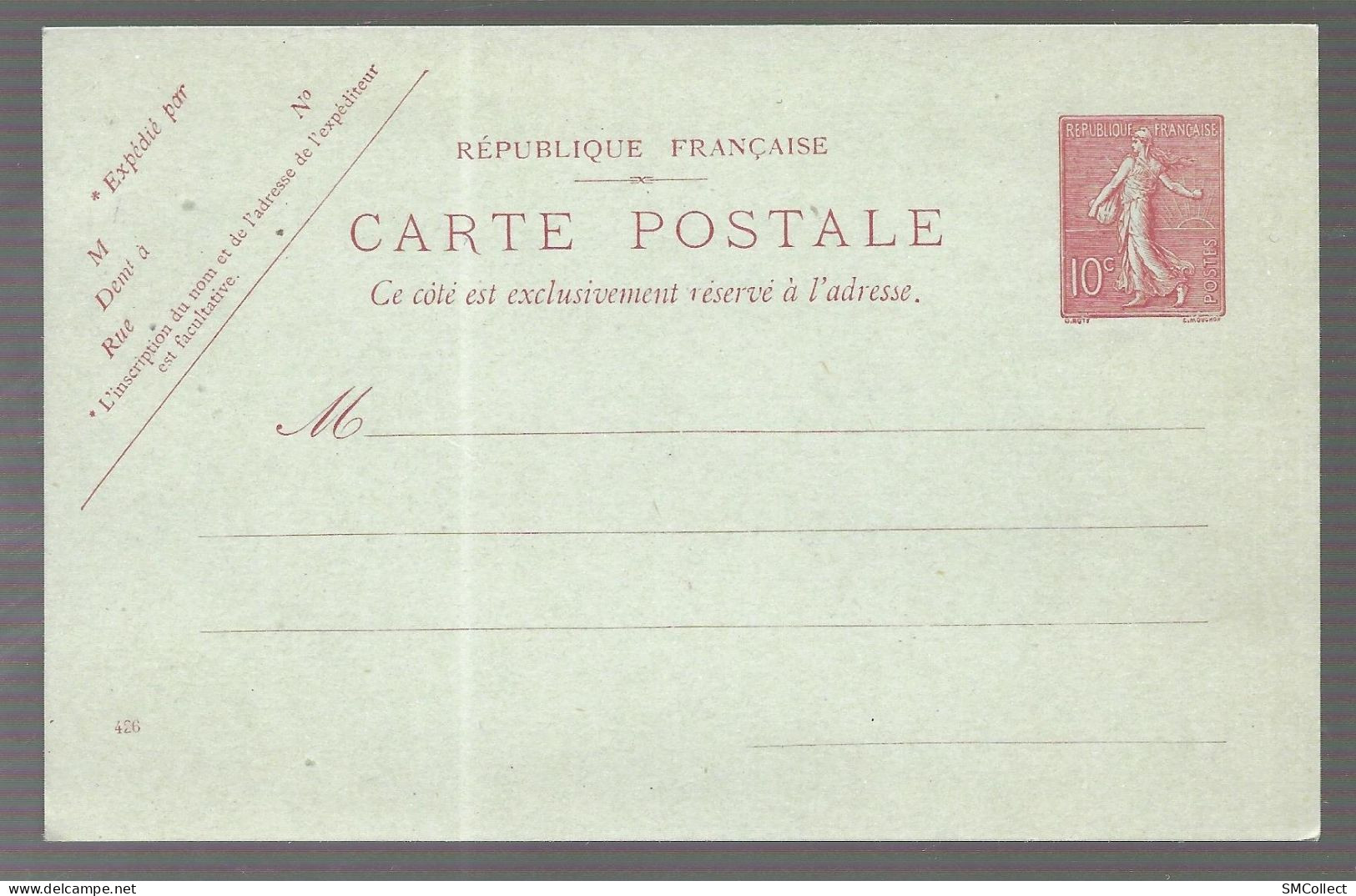 Carte Postale. Entier Postal Neuf Semeuse Lignée 10 Centimes Rouge (13680) - Cartes Postales Types Et TSC (avant 1995)