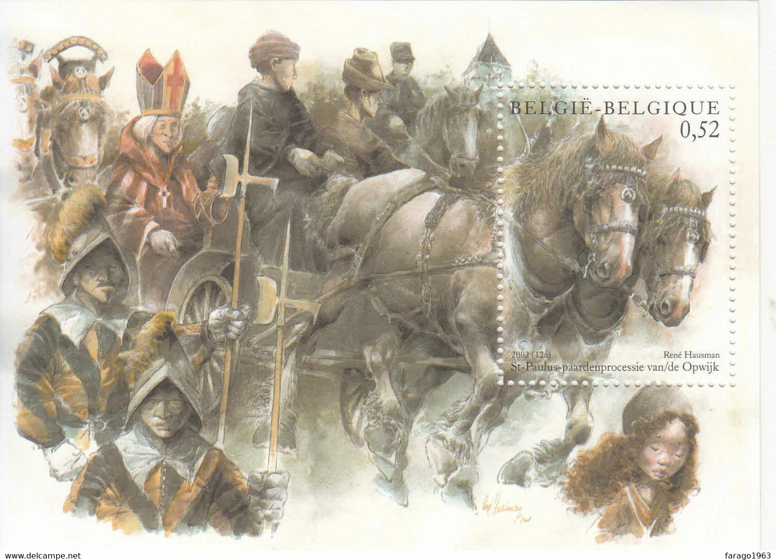 2002 Belgium Art Horses Military History Souvenir Sheet MNH - Ongebruikt