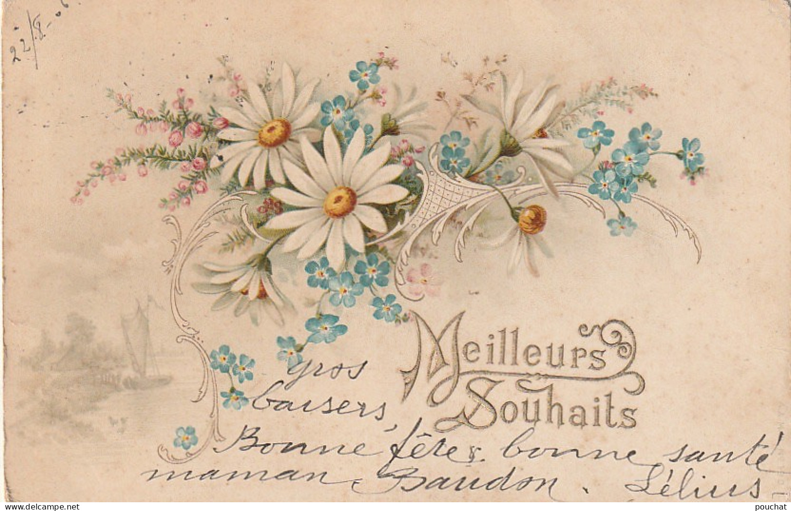 ZY 66- " MEILLEURS SOUHAITS " - CARTE FANTAISIE - DECOR FLEURS CHAMPETRES ET PAYSAGE - 2 SCANS - Other & Unclassified