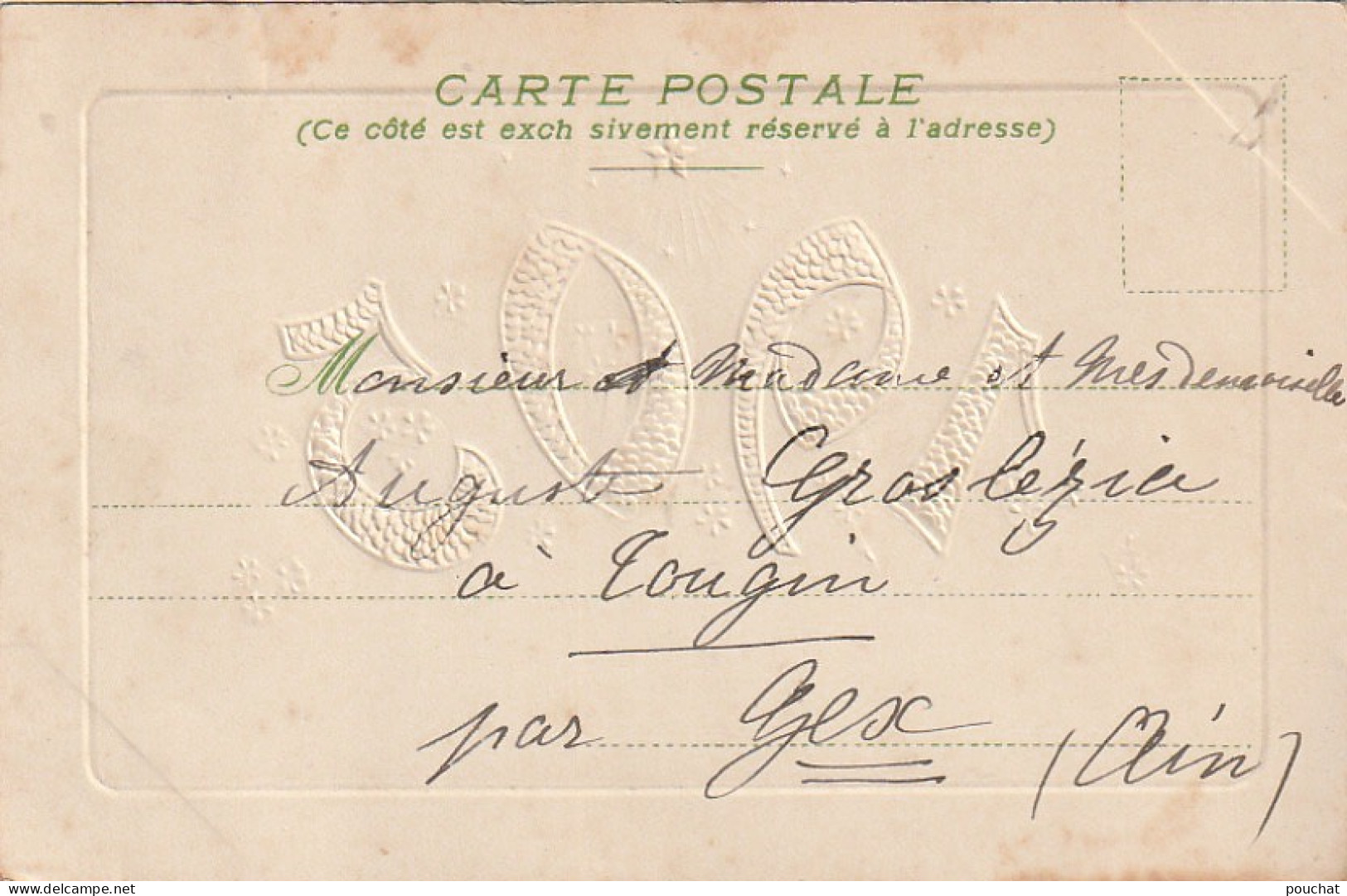 ZY 67- " BONNE ANNEE 1905 " - CARTE FANTAISIE GAUFREE - TREFLES ET ETOILES - DORURE - 2 SCANS - Neujahr