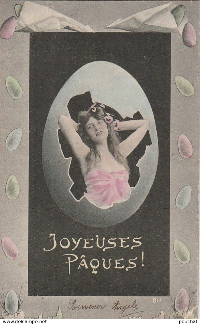 ZY 68-  " JOYEUSES PAQUES " - PORTRAIT DE FEMME DANS OEUF - 2 SCANS - Pâques