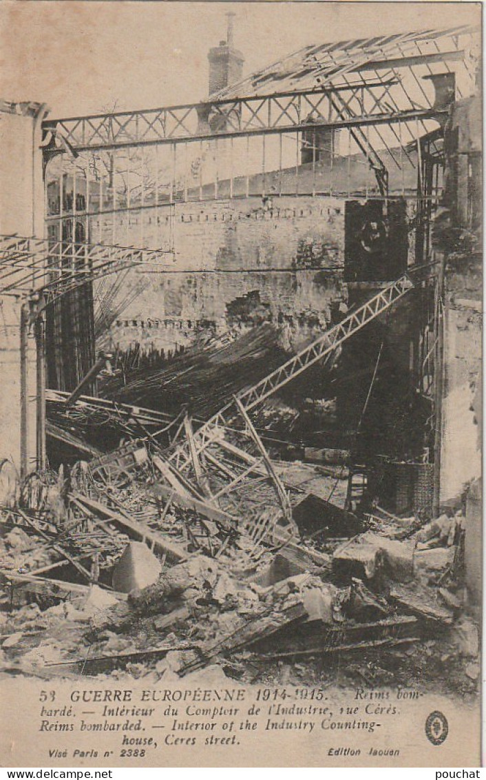 ZY 70-(51) GUERRE 1914 - REIMS BOMBARDE - INTERIEUR DU COMPTOIR DE L' INDUSTRIE , RUE CERES  - 2 SCANS - Reims