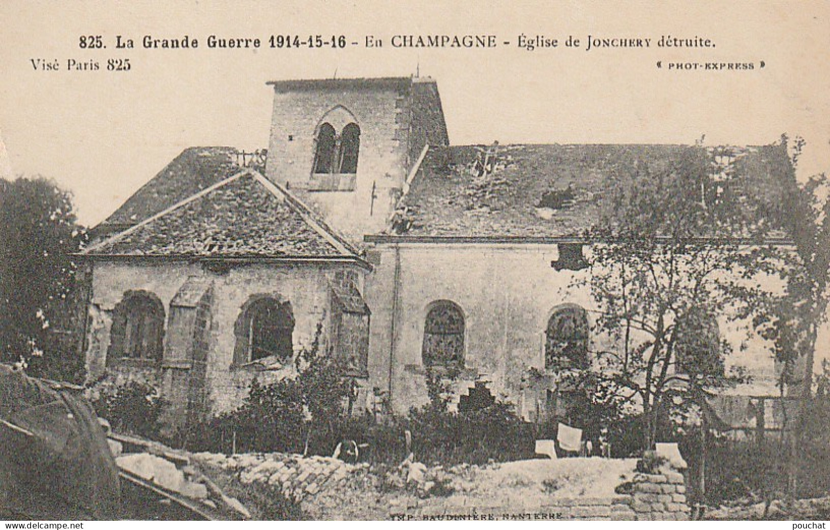 ZY 70-(51) GUERRE 1914 - JONCHERY  SUR SUIPPE - EGLISE DETRUITE - 2 SCANS - Sonstige & Ohne Zuordnung