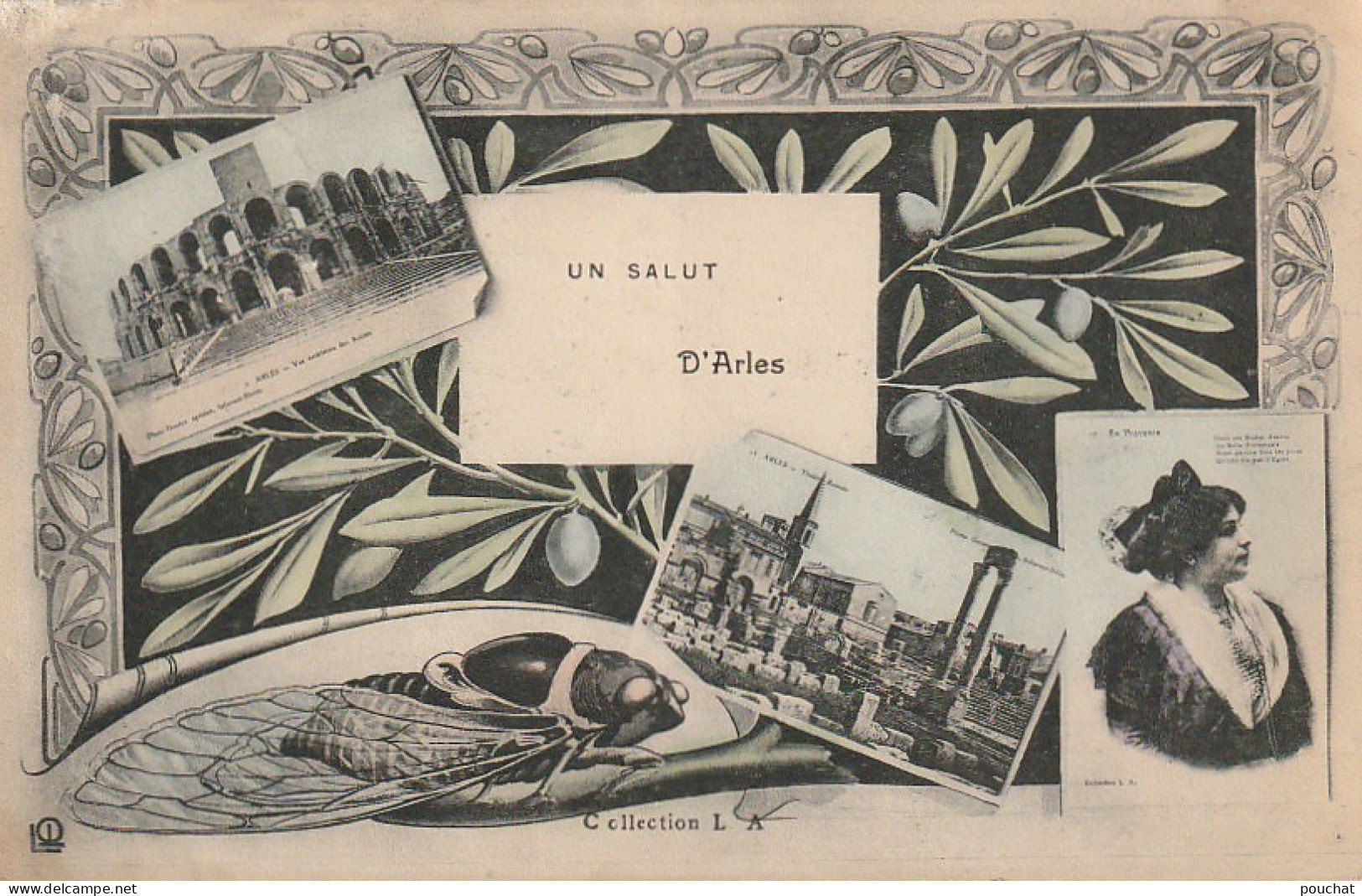 ZY 74-(13) ARLES - UN SALUT D' ARLES - CARTE  COLORISEE MULTIVUES - 2 SCANS  - Greetings From...
