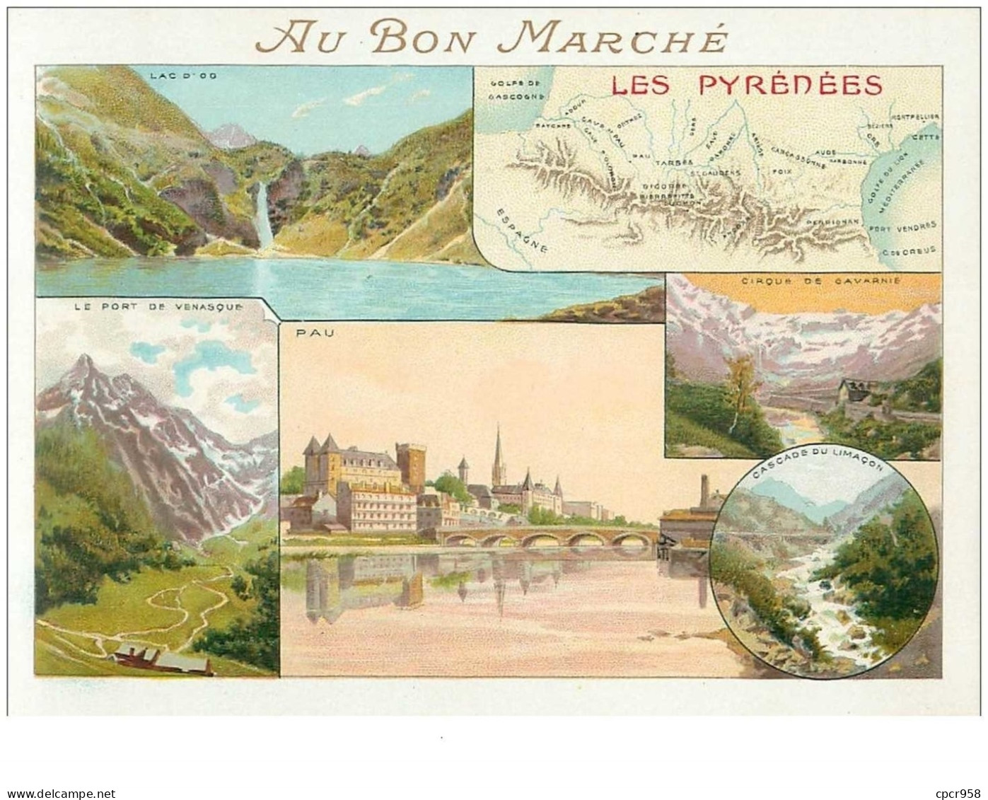 Chromos. N°34124.les Pyrénées.pau.au Bon Marché.publicité. 16.5  X 11.5 Cm - Au Bon Marché