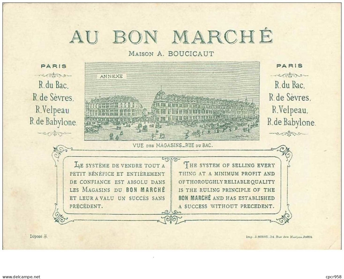 Chromos. N°34070 .robinson Suisse .minot .au Bon Marché.publicité.16  X 11.5 Cm - Au Bon Marché