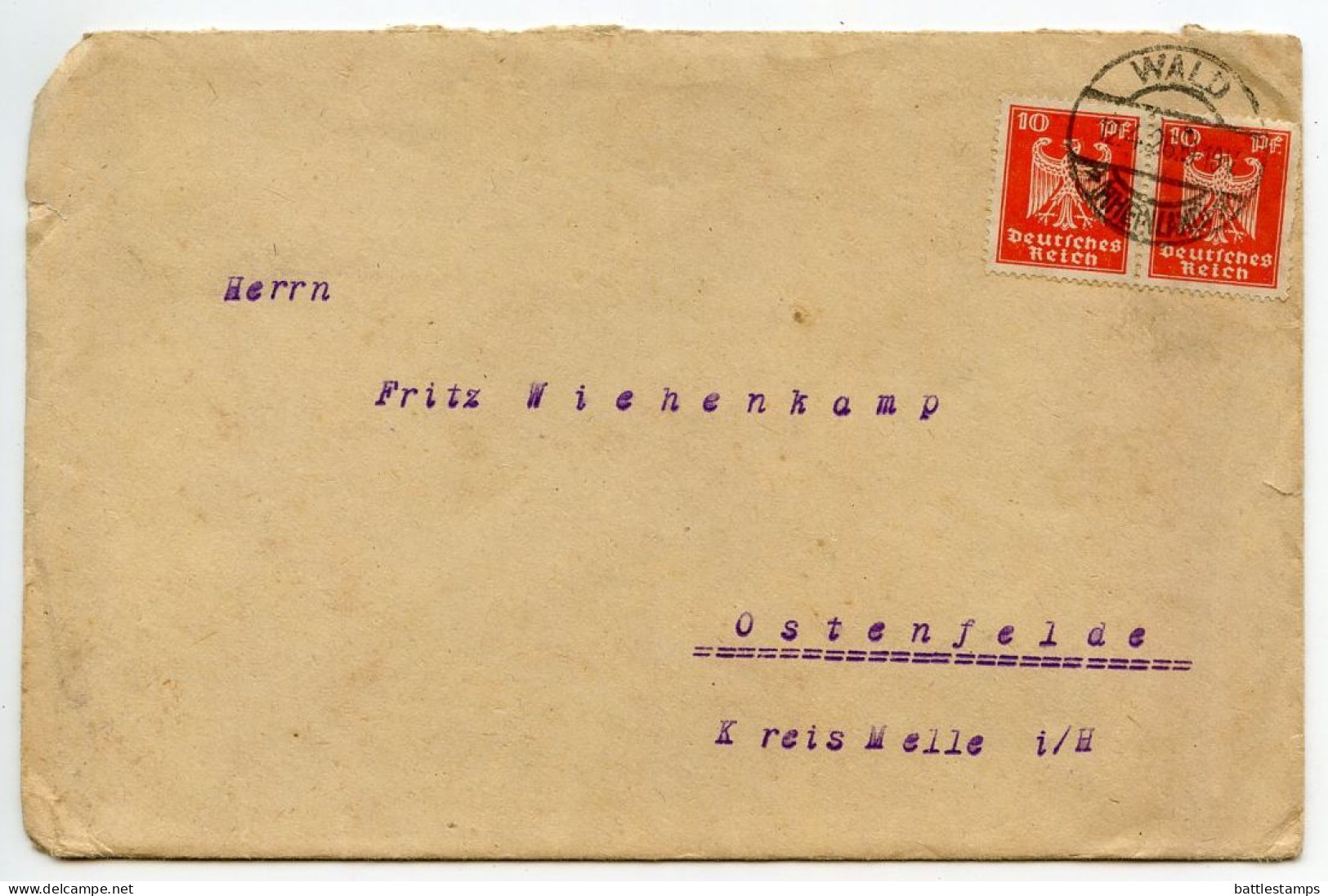 Germany 1926 Cover W/ Letter; Wald (Rhineland) - Carl Kirschbaum, Metall-u. Stahiwaren-Fabrik; 10pf. German Eagle, Pair - Covers & Documents