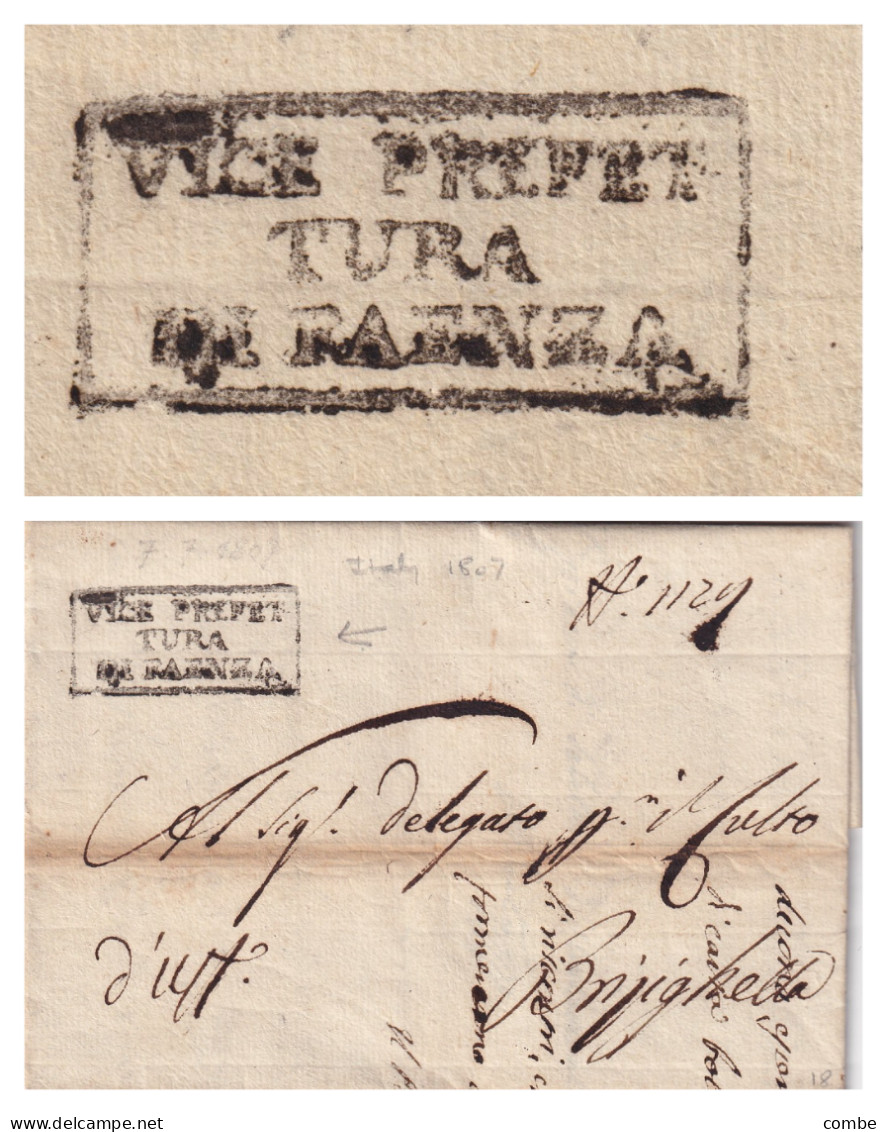 LETTERA ITALIA. 7 LUGLIO 1807. VICE PREFET/TURA/DE FAENZA. CARLO MANTEGAZZA. DEPARTIMENTO DEL RUBICONE. REGNO - ...-1850 Préphilatélie