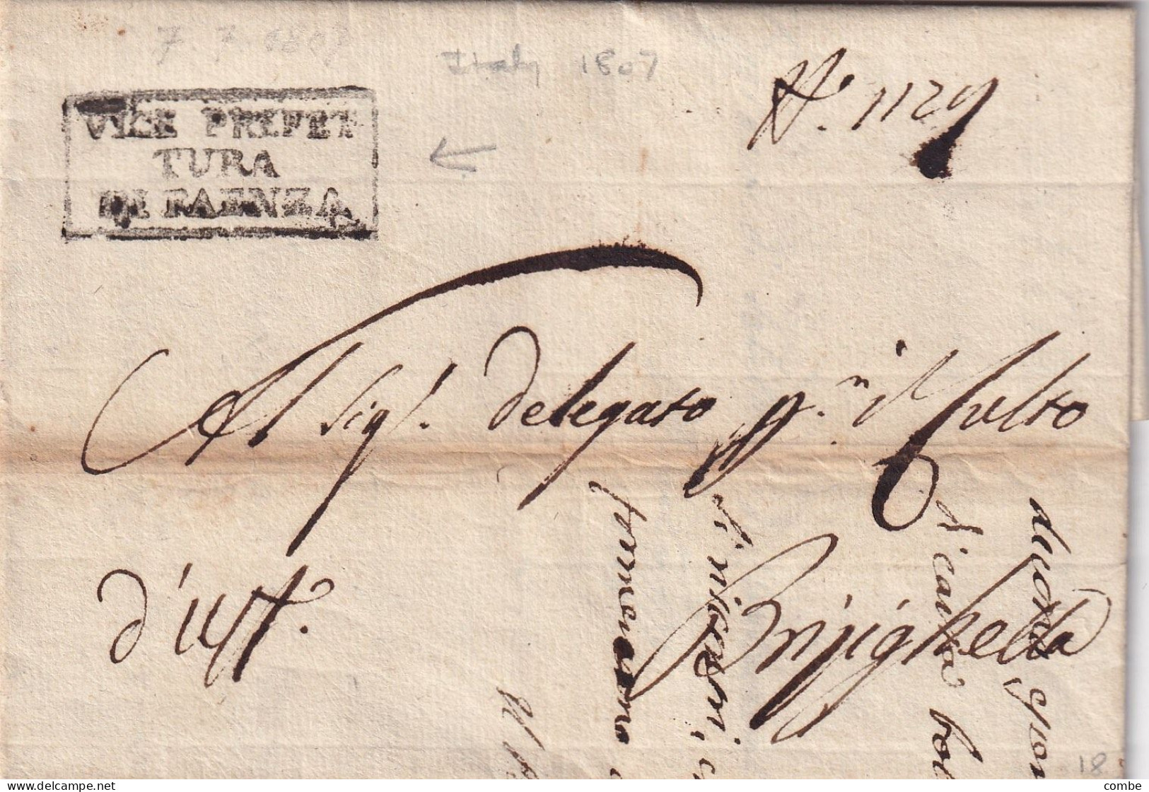 LETTERA ITALIA. 7 LUGLIO 1807. VICE PREFET/TURA/DE FAENZA. CARLO MANTEGAZZA. DEPARTIMENTO DEL RUBICONE. REGNO - 1. ...-1850 Prefilatelia