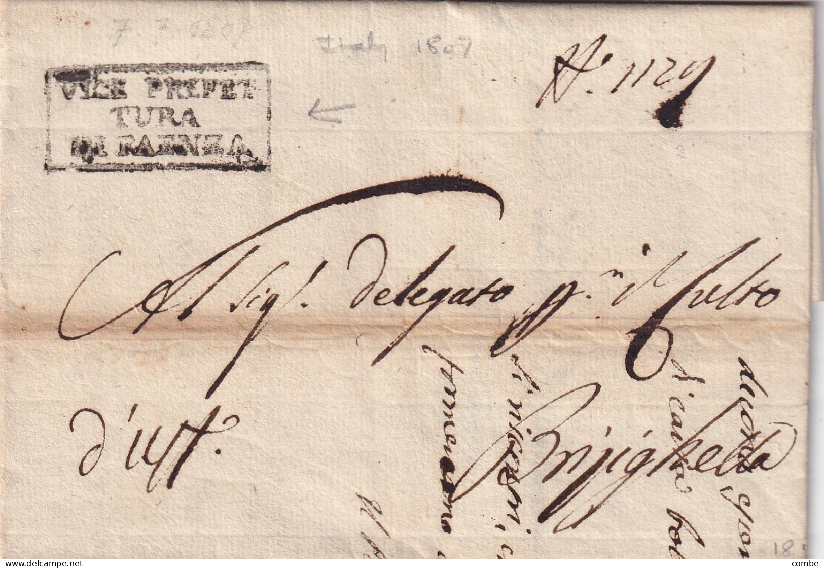 LETTERA ITALIA. 7 LUGLIO 1807. VICE PREFET/TURA/DE FAENZA. CARLO MANTEGAZZA. DEPARTIMENTO DEL RUBICONE. REGNO - ...-1850 Voorfilatelie