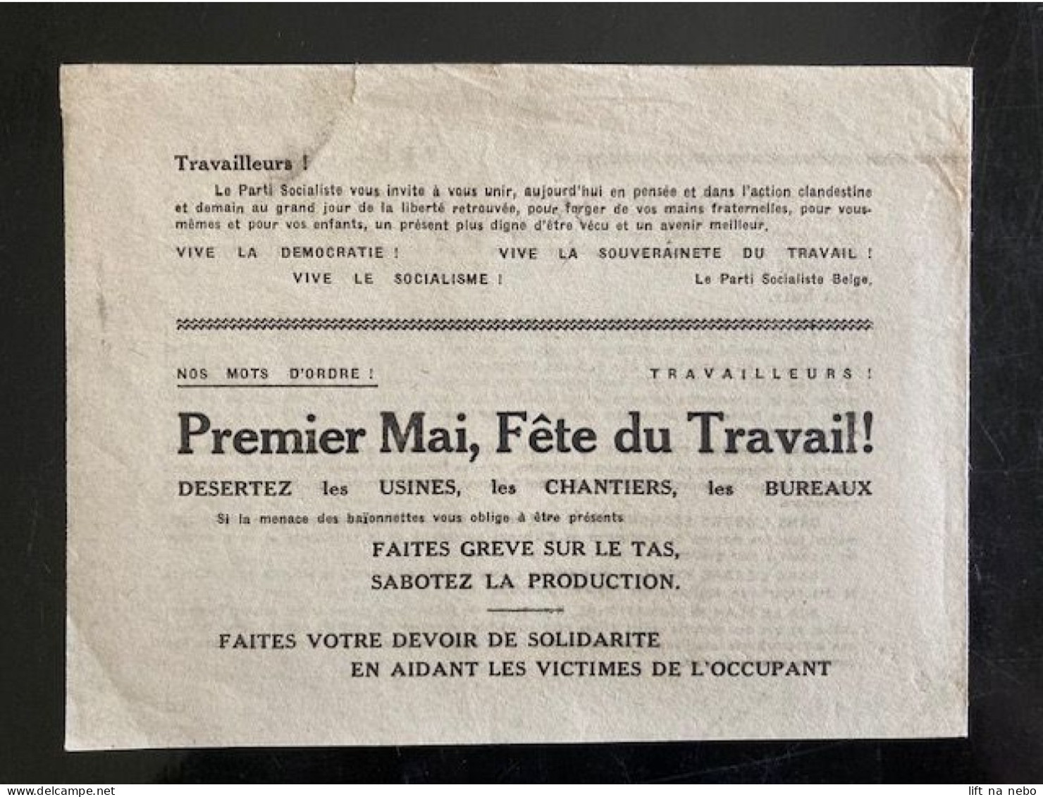 Tract Presse Clandestine Résistance Belge WWII WW2 '1er Mai 1944 / Le Parti Socialiste Belge Vous Parle...' 4 Pages - Documenten