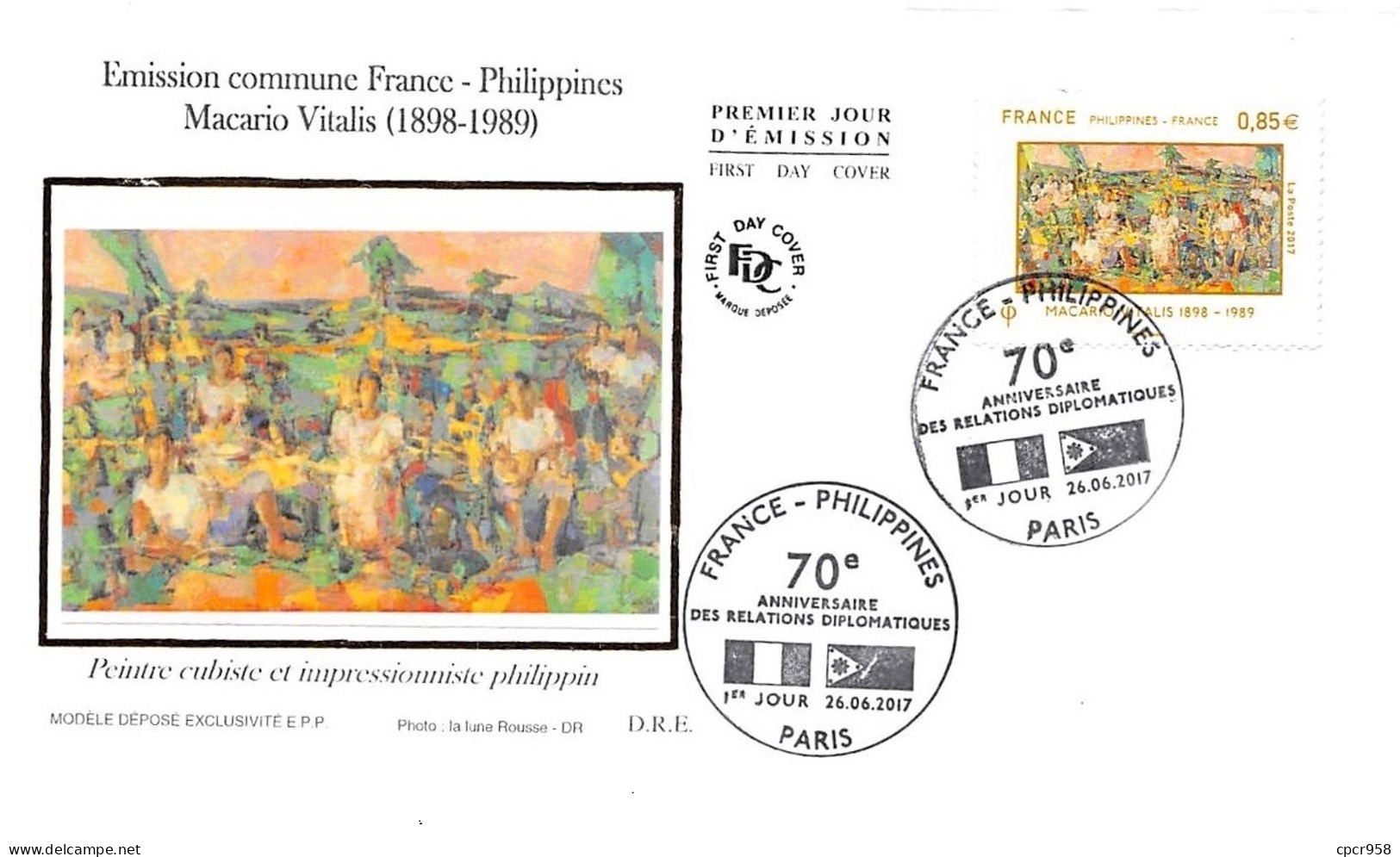 FRANCE. FDC. N°206668.  26/06/2017.cachet Paris. Emission Commune France Philippines. Peintre Cubiste - 2010-2019