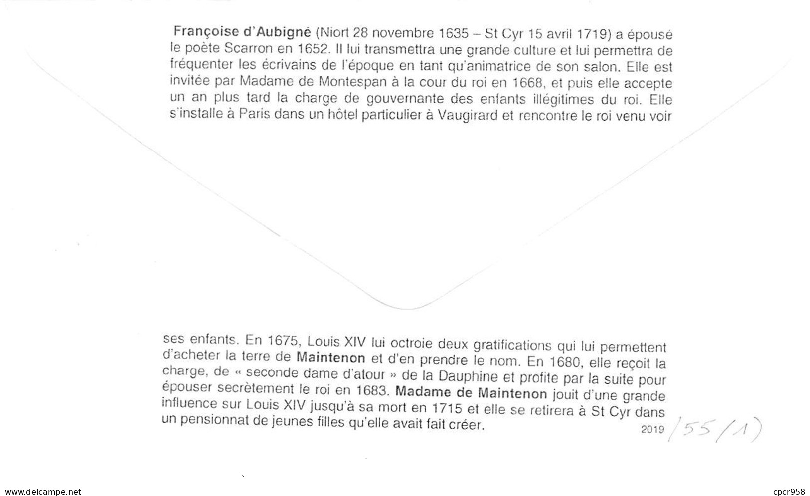 FRANCE. FDC. N°206336. 28/06/2019 . Cachet Maintenon. Madame De Maintenon. - 2010-2019