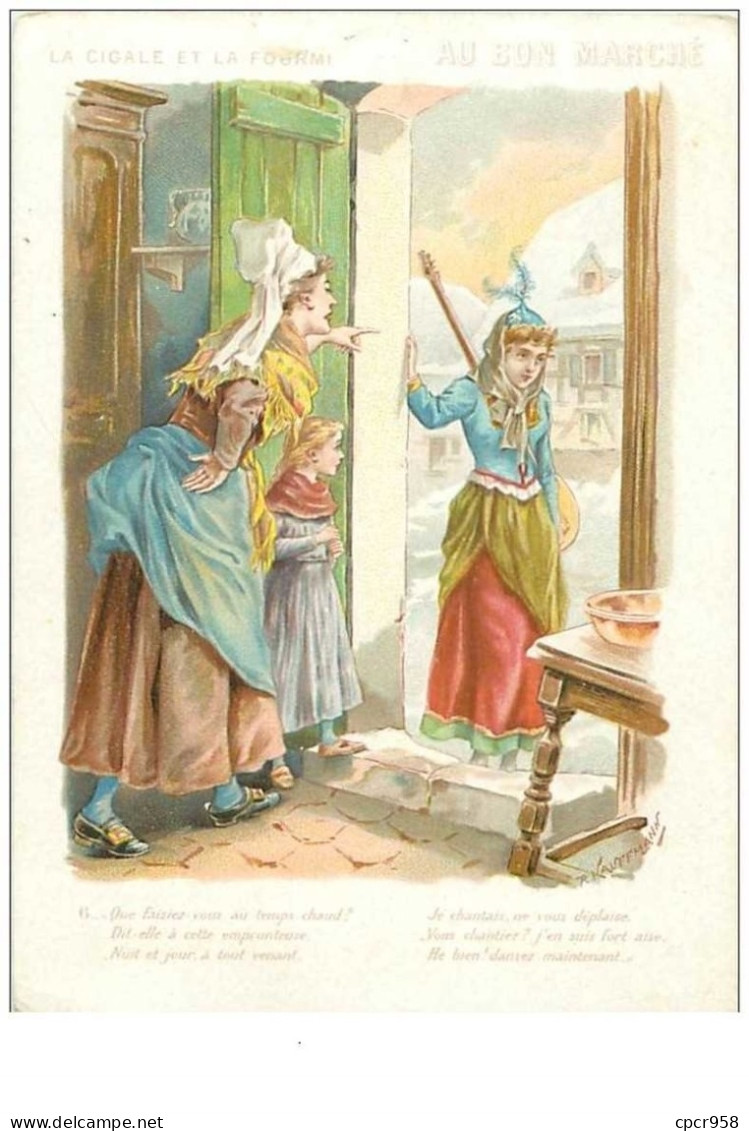 CHROMOS.n°19.AU BON MARCHE.11 X 16 Cm.LA CIGALE ET LA FOURMI.(6)P KAUFFMANN - Au Bon Marché