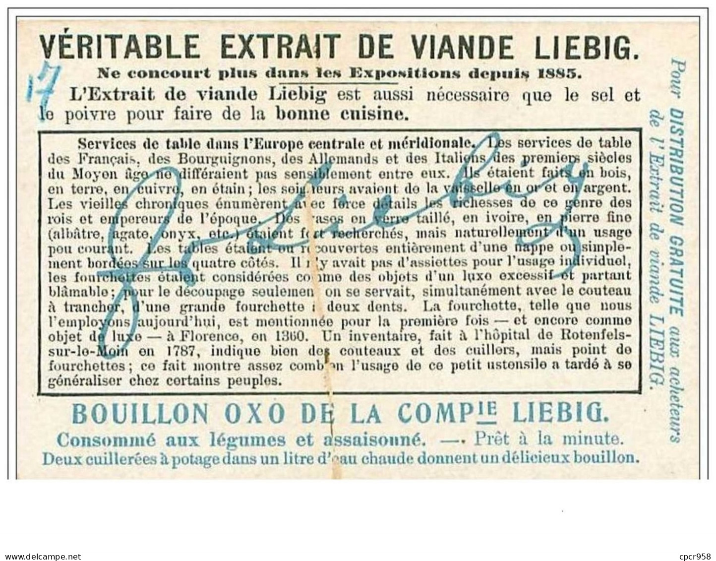 CHROMOS.LIEBIG.n°41.LES SERVICES DE TABLE DANS L&acute;ANTIQUITE.DANS L'EUROPE CENTRALE ET MERIDIONALE DU 10e AU 13e SIE - Liebig