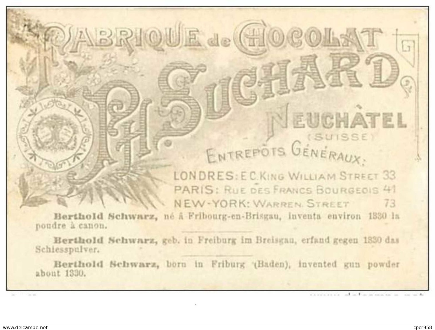 CHROMOS.CHOCOLAT SUCHARD.n°94.BERTHOLD SCHWARZ.PORTRAIT - Suchard