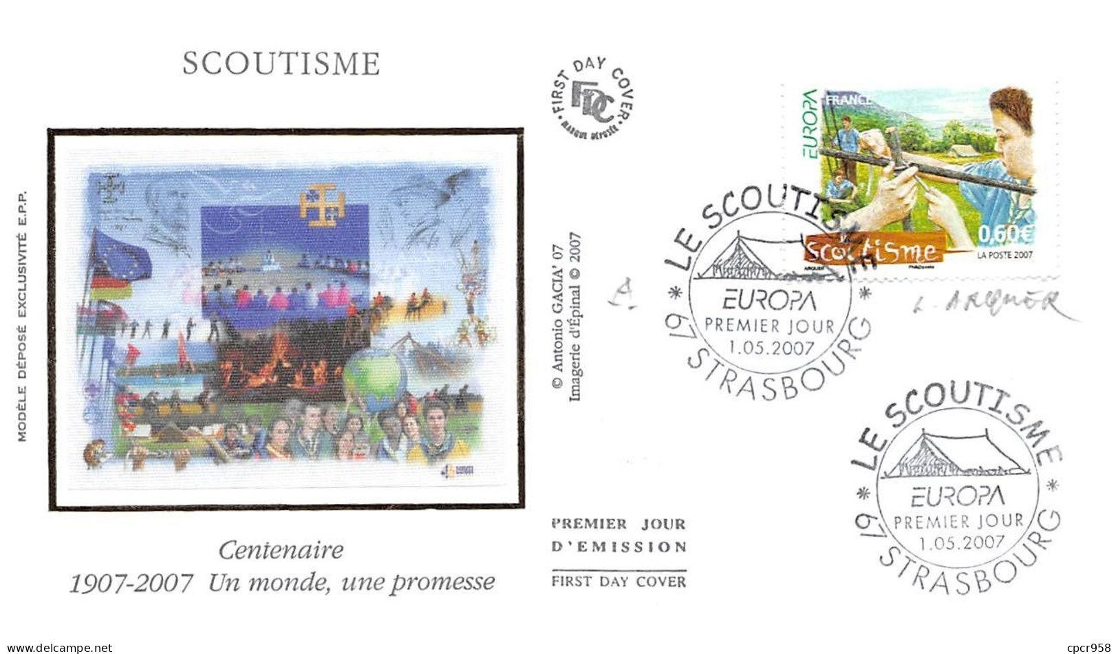 FRANCE.FDC.AM11180.01/05/2007.Cachet Strasbourg.Scoutisme.Centenaire 1907-2007 - 2000-2009