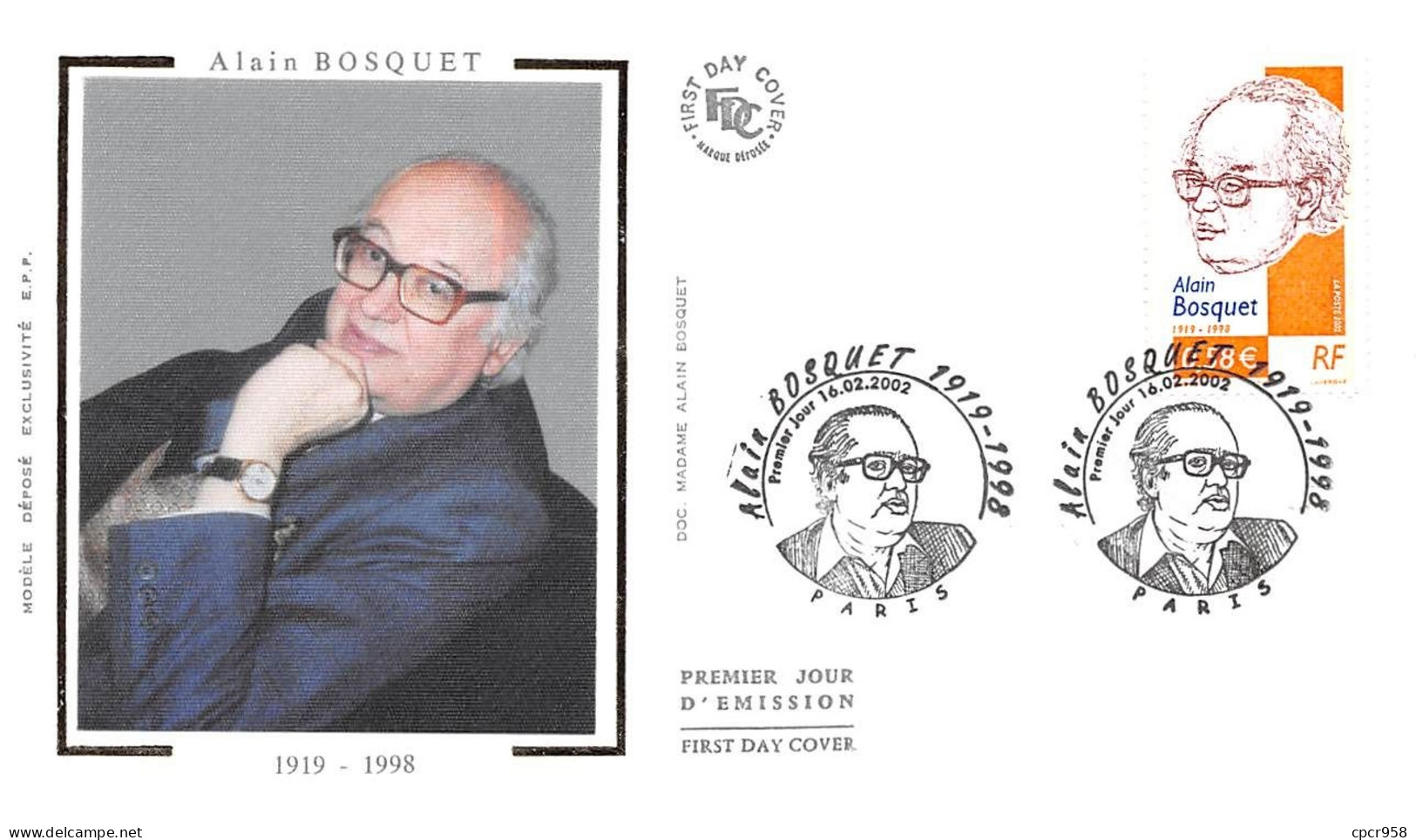 FRANCE.FDC.AM11746.16/02/2002.Cachet Paris.Alain Bosquet 1919-1998 - 2000-2009