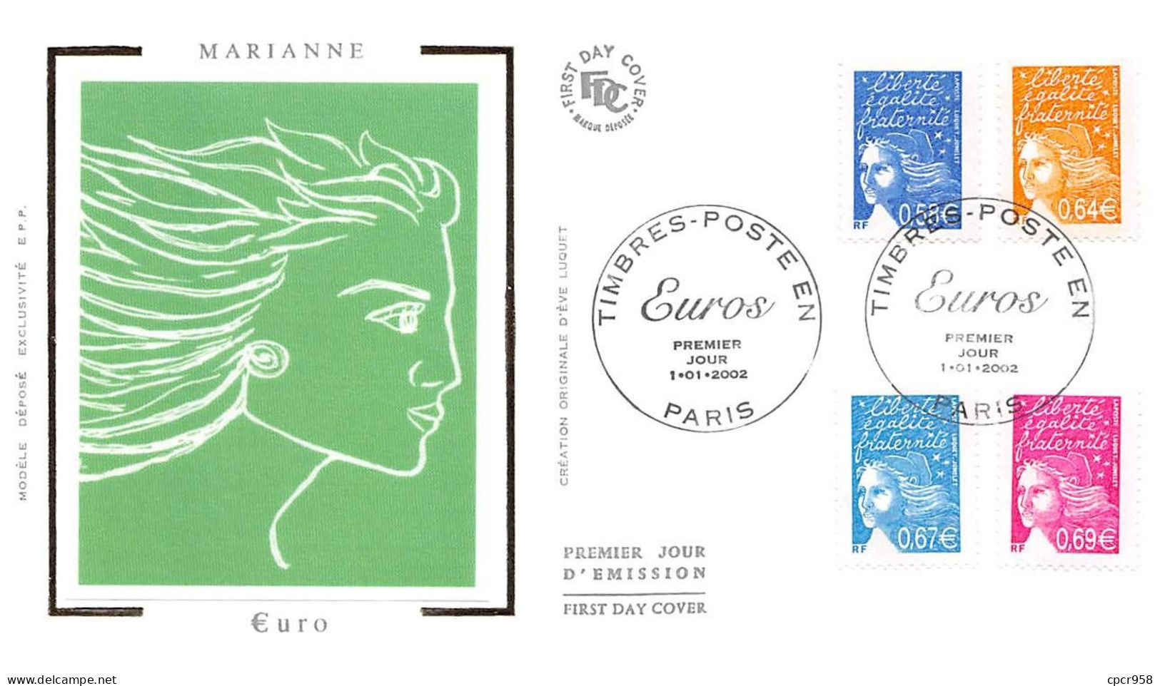 FRANCE.FDC.AM11741.01/01/2002.Cachet Paris.Marianne.Euros - 2000-2009