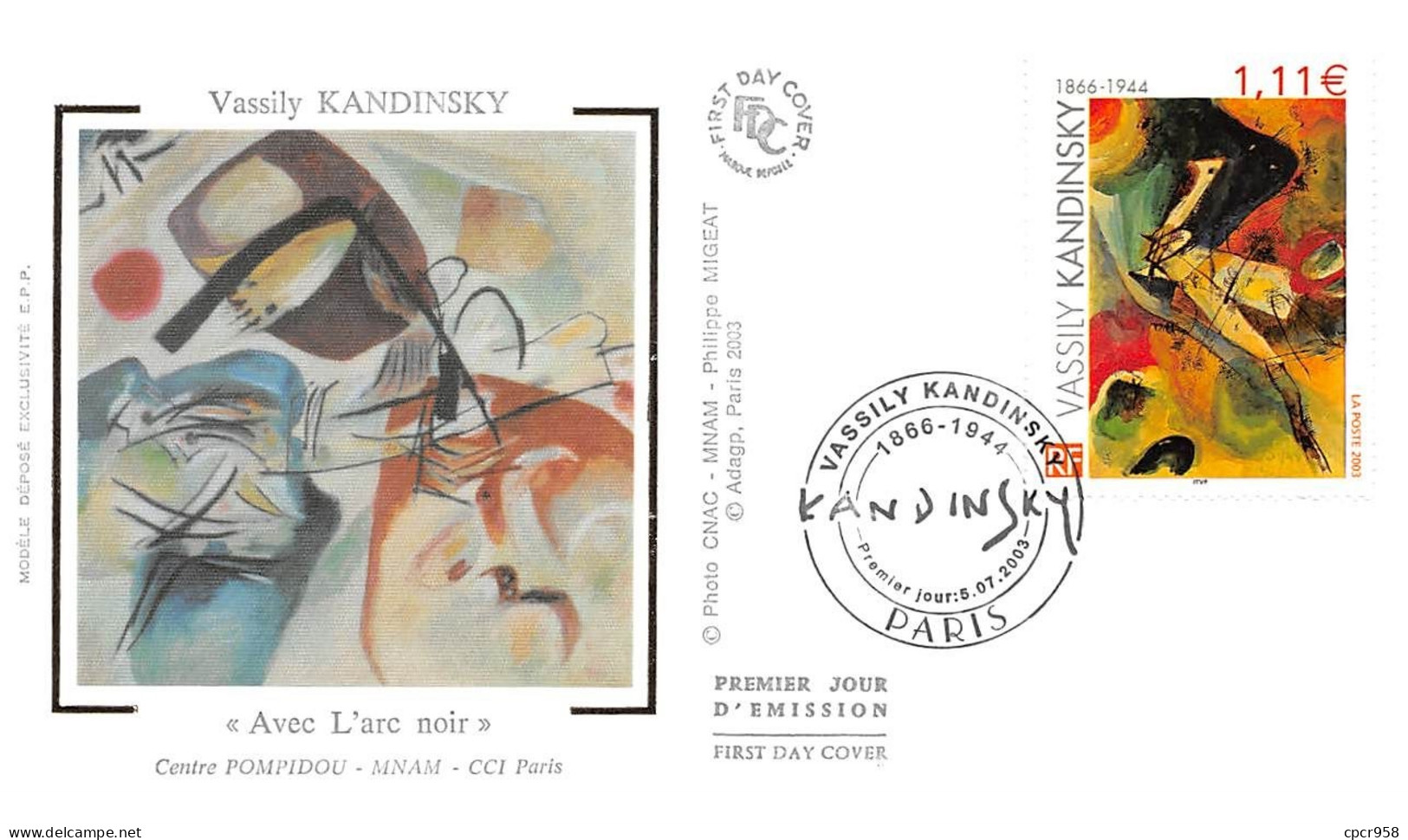 FRANCE.FDC.AM11720.05/07/2003.Cachet Paris.Vassily Kandinsky."Avec L'arc Noir" - 2000-2009