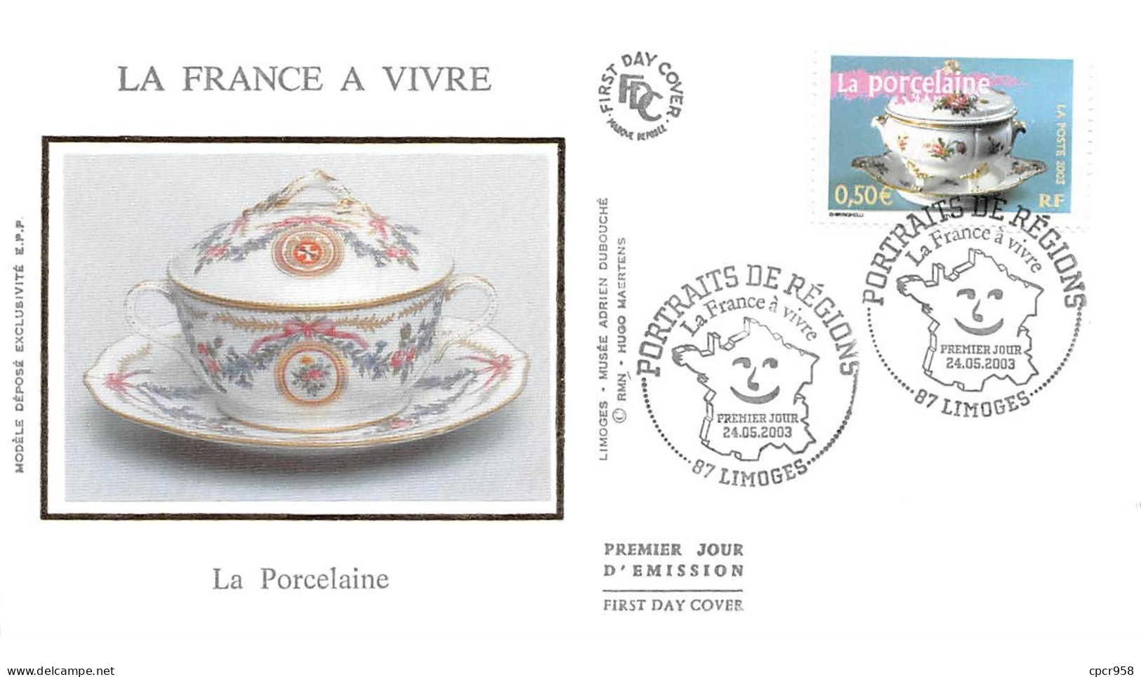 FRANCE.FDC.AM11707.24/05/2003.Cachet Limoges.Portraits De Régions.La Porcelaine - 2000-2009