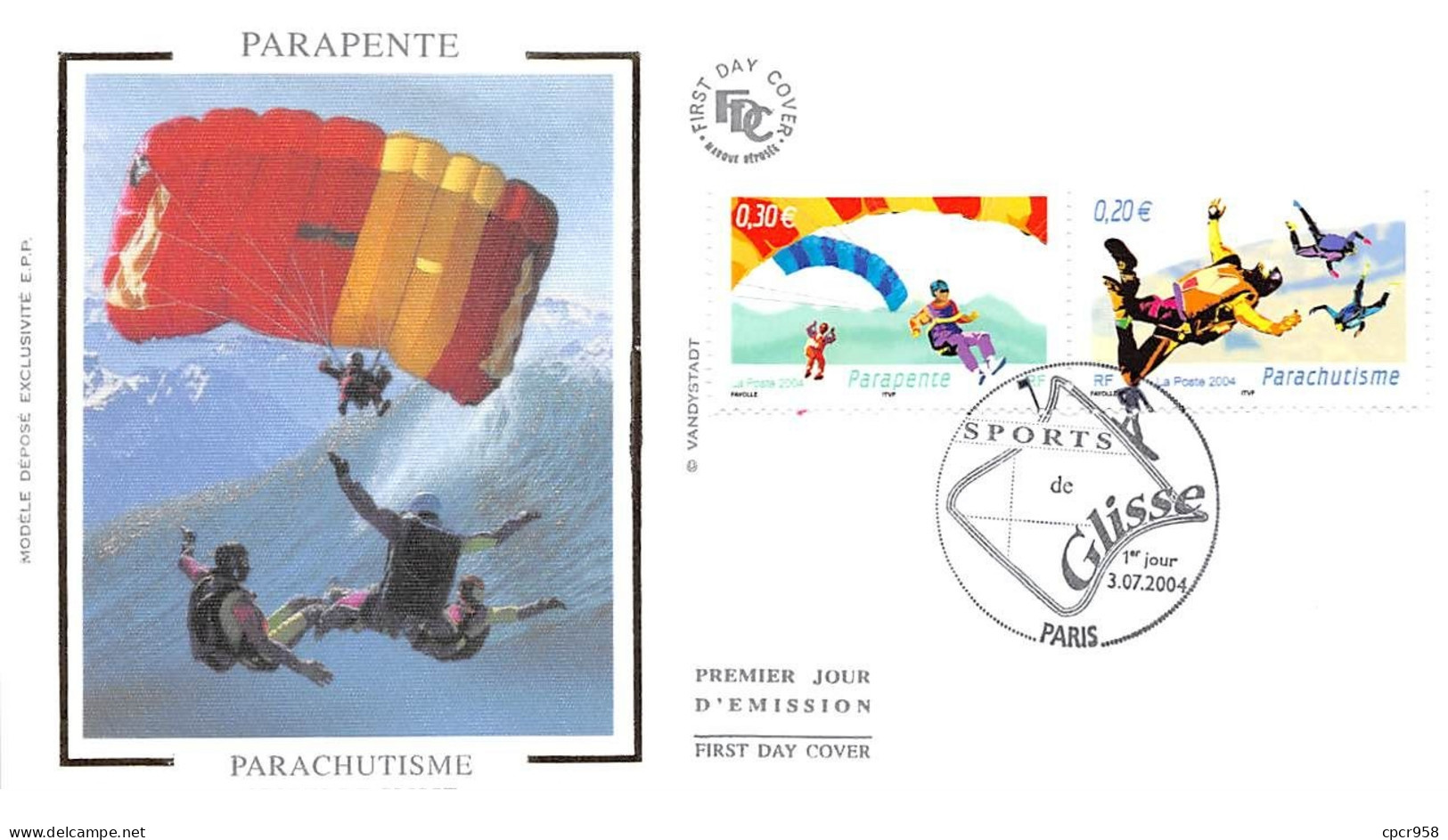 FRANCE.FDC.AM11572.03/07/2004.Cachet Paris.Parachutisme.Sports De Glisse.Parapente - 2000-2009