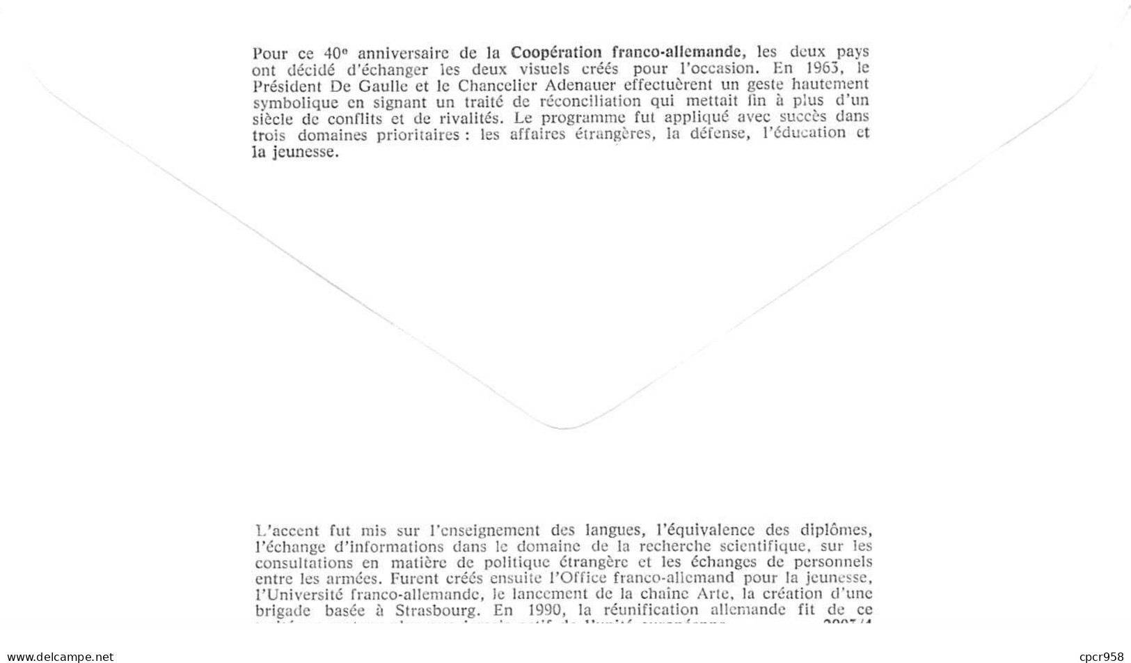 FRANCE.FDC.AM11683.16/01/2003.Cachet Paris.Traité Sur La Coopération Franco-Allemande.40 Ième Anniversaire 1963-2003 - 2000-2009