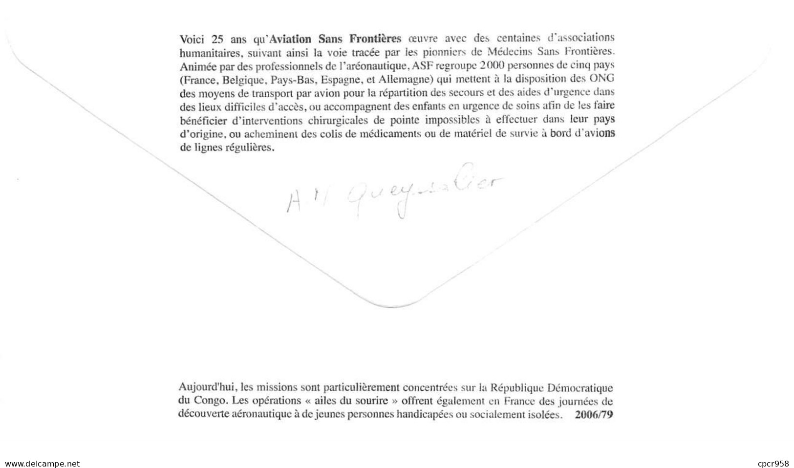 FRANCE.FDC.AM11359.07/10/2006.Cachet Paris.Aviations Sans Frontières.La Voie Des Airs Pour Secourir La Terre - 2000-2009