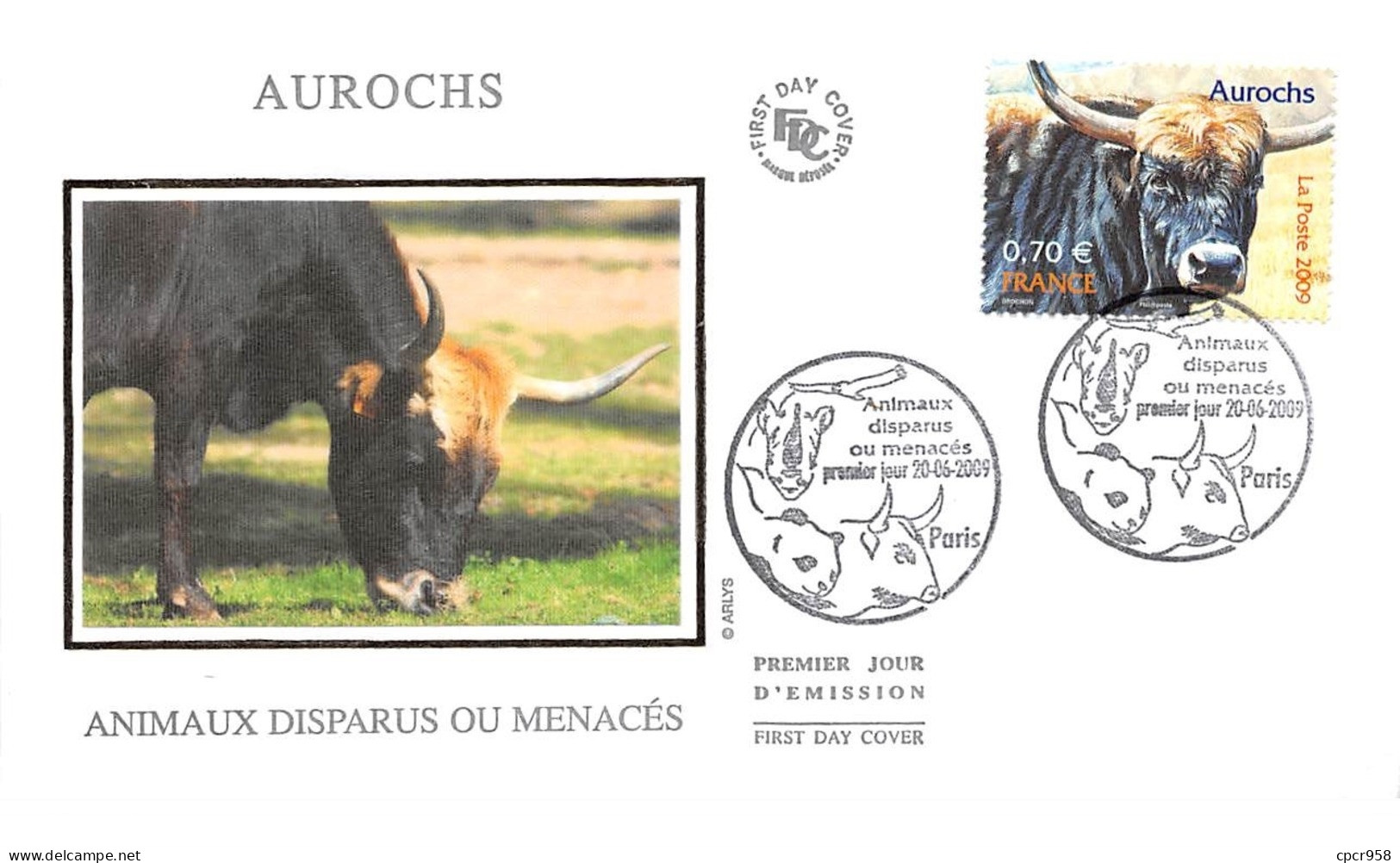 FRANCE. FDC.n°208716. 20/06/2009. Cachet Paris. Animaux Disparus Ou Menacés. Aurochs - 2000-2009