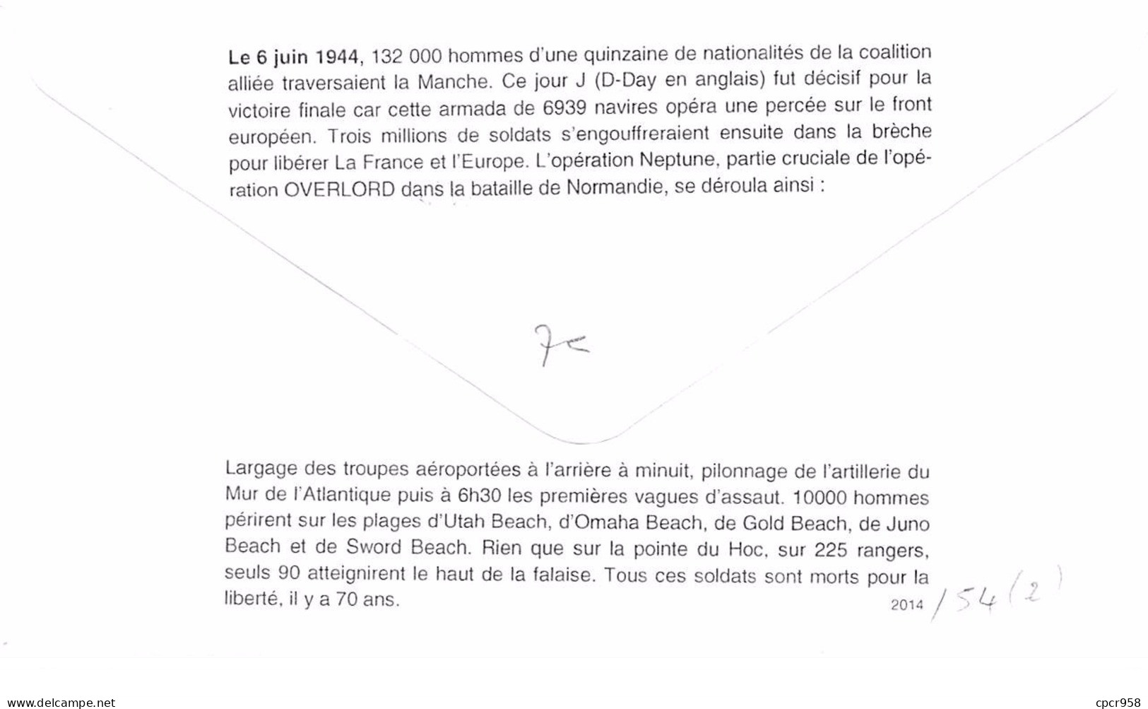 FRANCE. FDC. N°208450. 5/06/2014. Cachet Caen. 70ème Anniversaire Du Débarquement Normandie. - 2010-2019