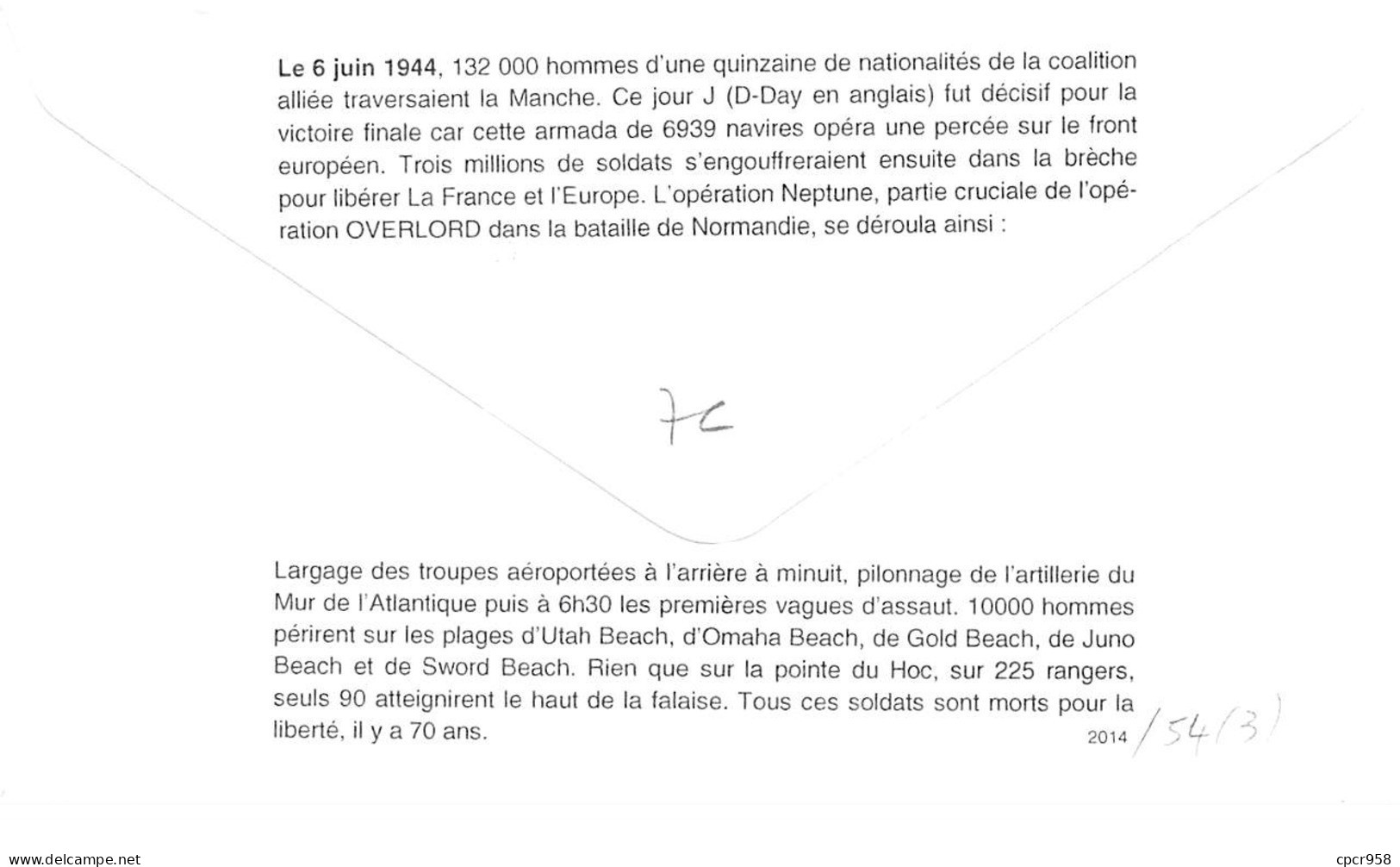 FRANCE. FDC. N°208449. 5/06/2014. Cachet Bayeux. 70ème Anniversaire Du Débarquement Normandie. - 2010-2019