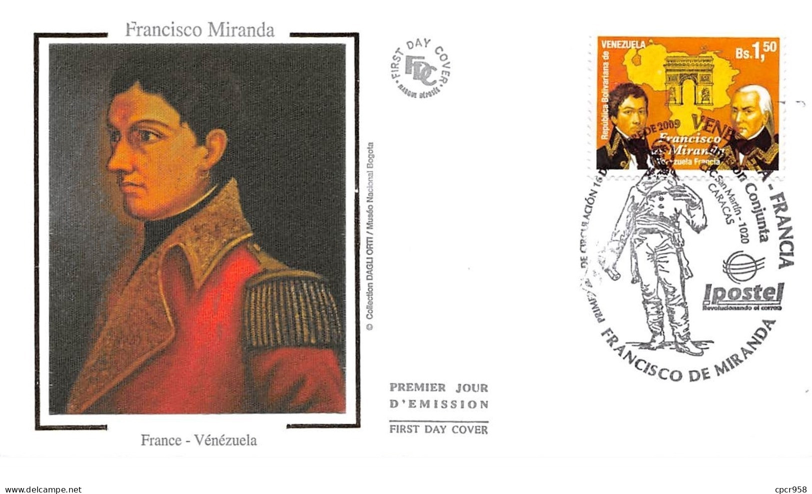 FRANCE. FDC.n°208663 .5/11/2009. Cachet Caracas. Francisco Miranda. France-vénézuela. - 2000-2009