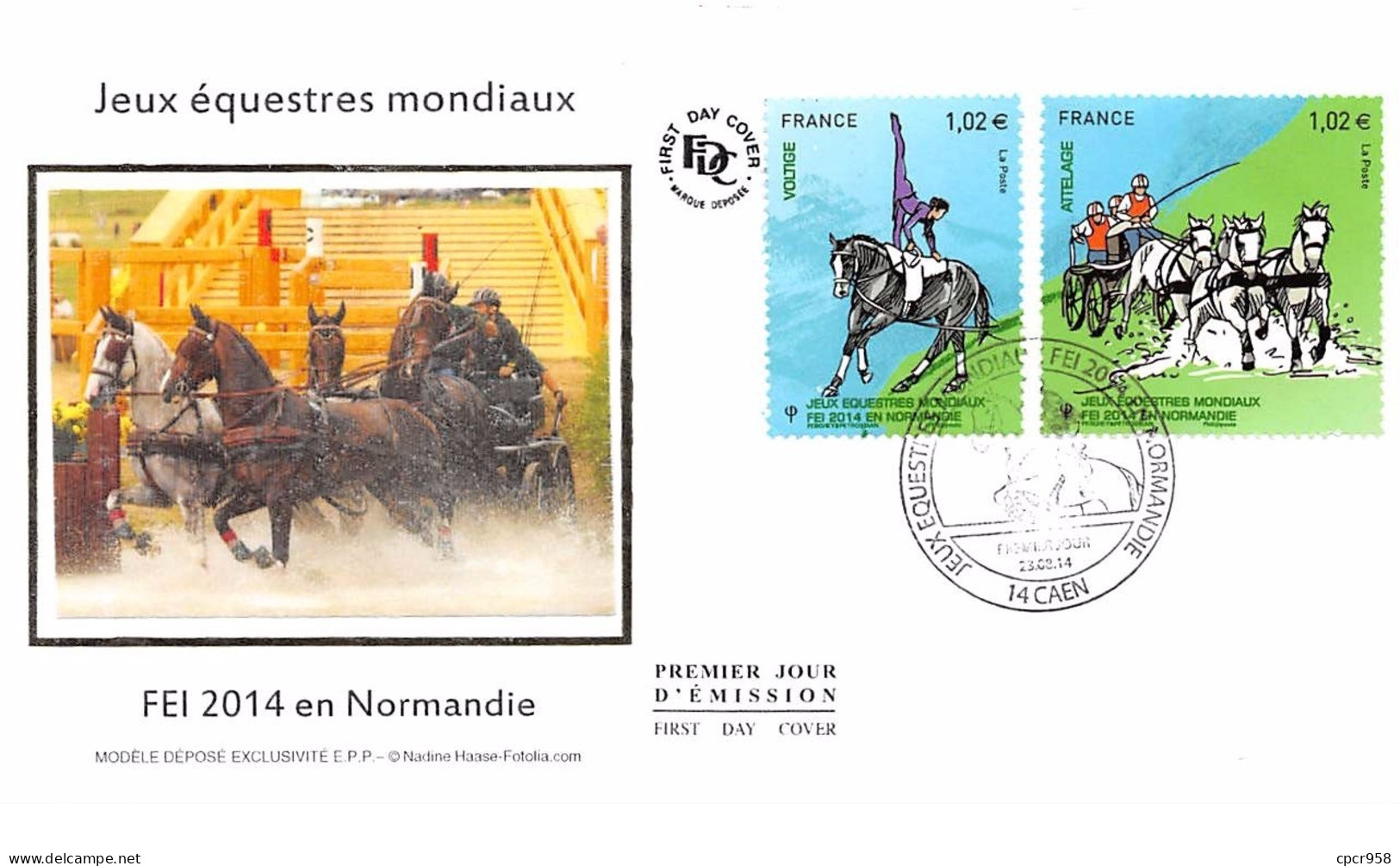 FRANCE. FDC. N°208385. 23/08/2014. Cachet Caen. Jeux Equestres Mondiaux. FEI 2014 Normandie - 2010-2019