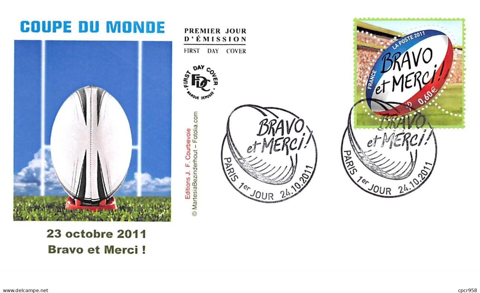 FRANCE. FDC. N°208011.  24/10/2011 .cachet Paris. Coupe Du Monde. - 2010-2019