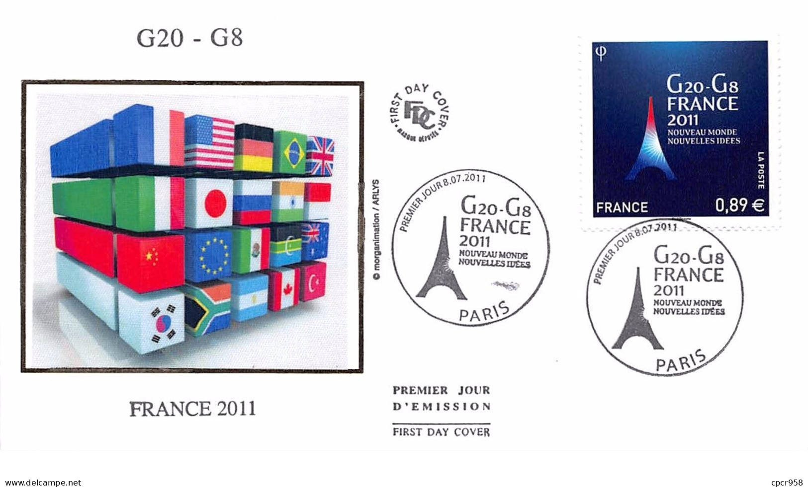 FRANCE. FDC. N°208078. 8/07/2011 .cachet Paris. G20-G8 France. Nouveau Monde - 2010-2019