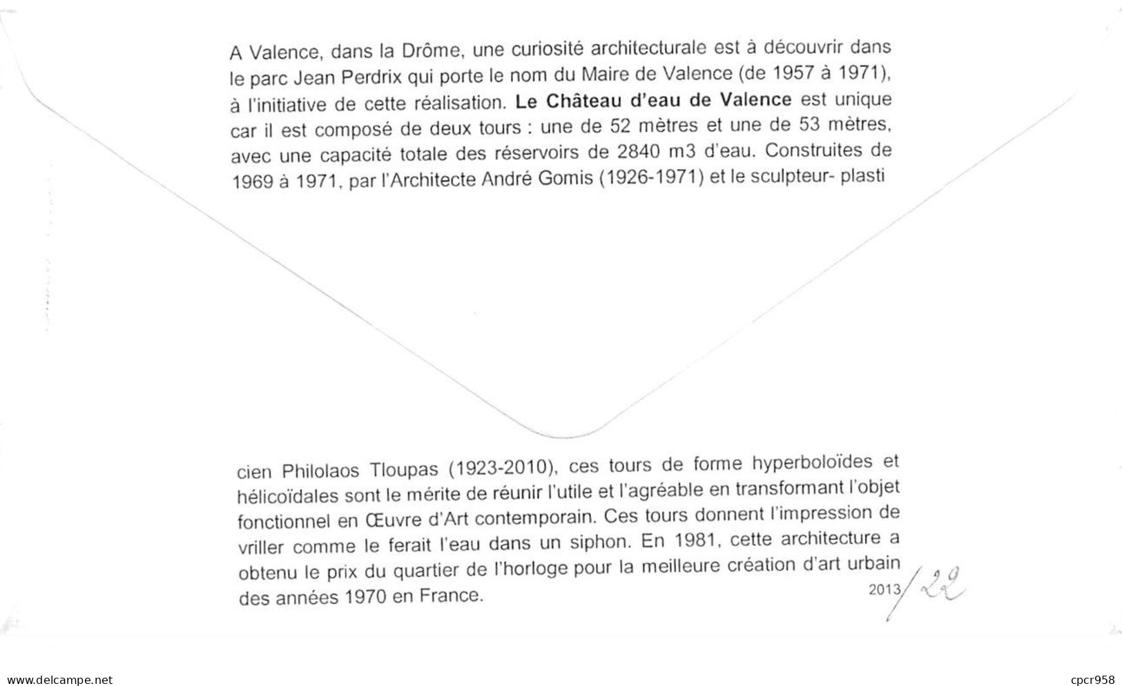 FRANCE. FDC. N°207327. 22/04/2013. Cachet Valence. Valence. Les Chateau D'eau - 2010-2019