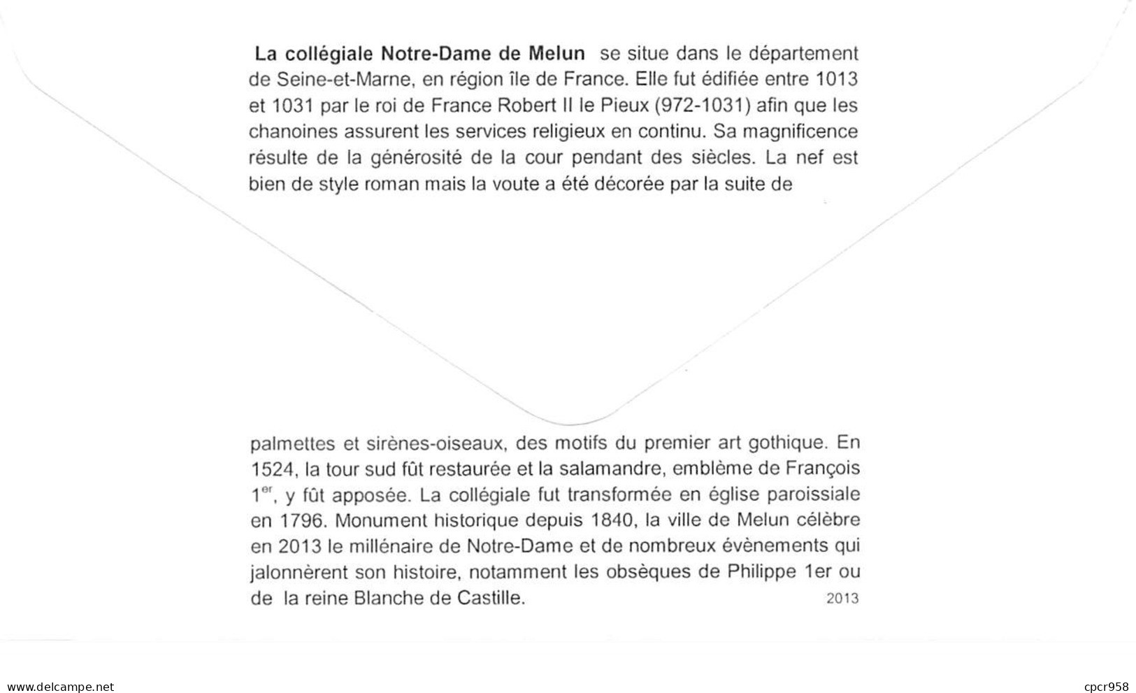 FRANCE. FDC. N°207309. 20/04/2013. Cachet Melun. La Collègiale Notre Dame, Melun. - 2010-2019