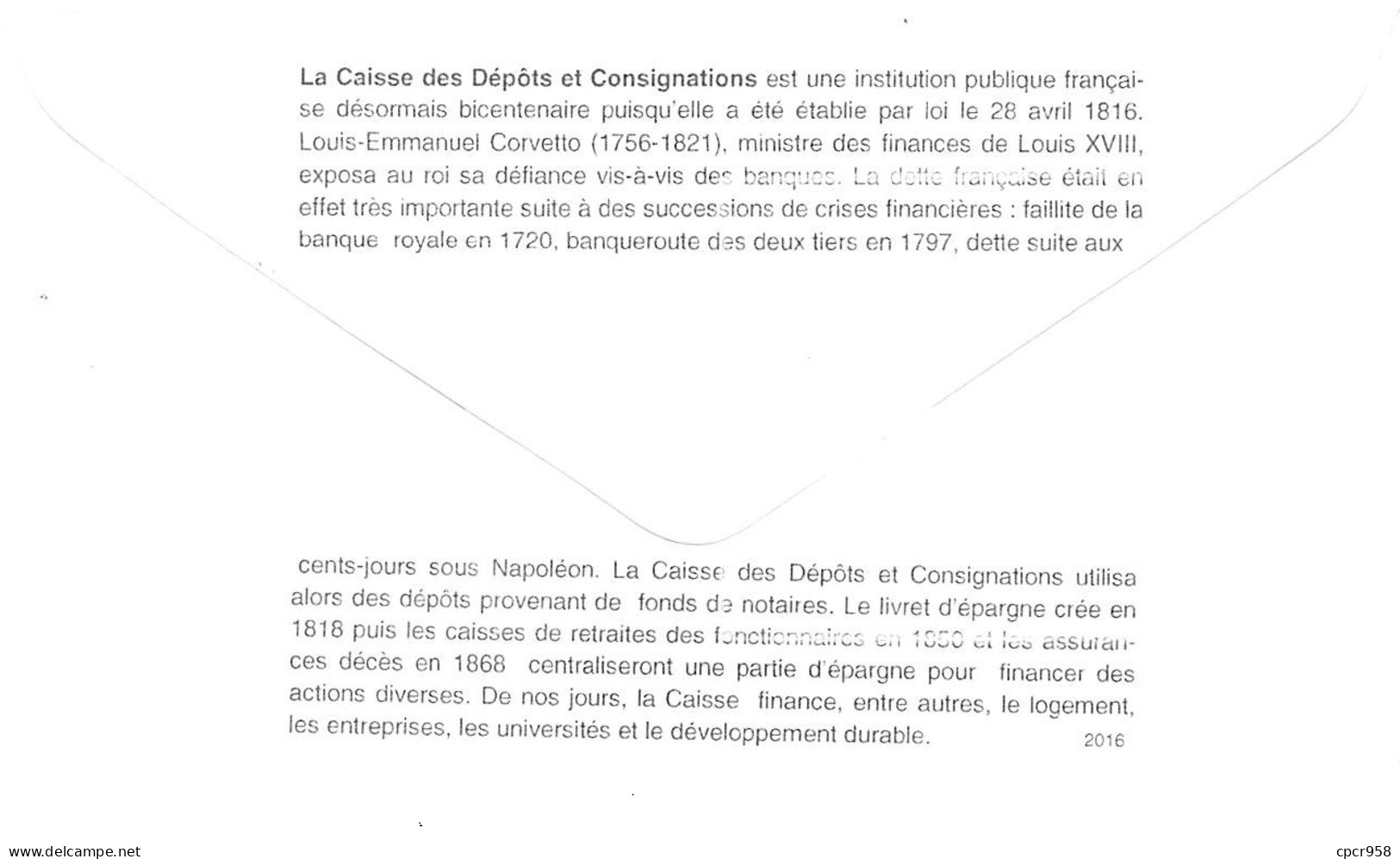 FRANCE. FDC. N°206914. 28/04/2016. Bicentenaire De La Caisse Des Dépots. 1816-2016 - 2010-2019