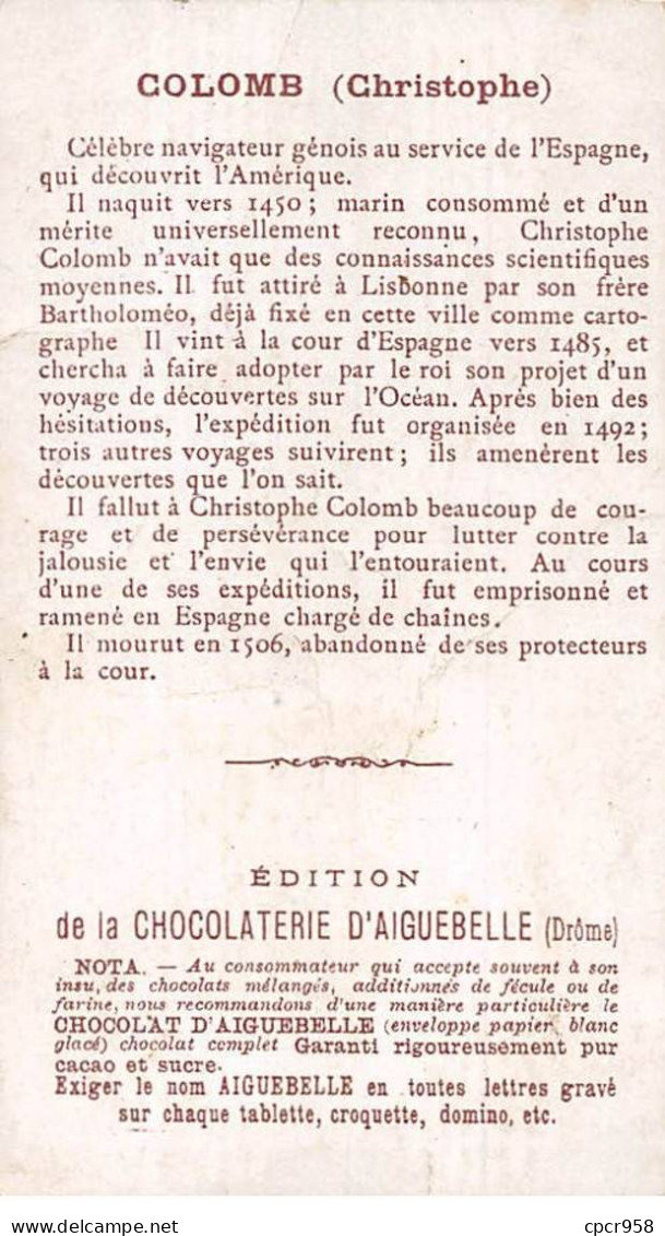 Chromos.AM14698.6x9 Cm Environ.Chocolat.Aiguebelle.Les Victimes De La Science.Arrestation De Christophe Colomb - Aiguebelle