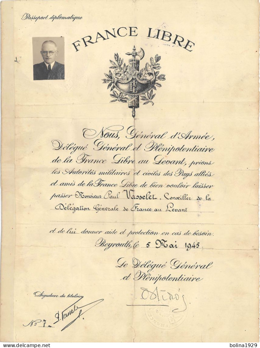WW2 France Libre Diplomatic Passport - Documents Historiques