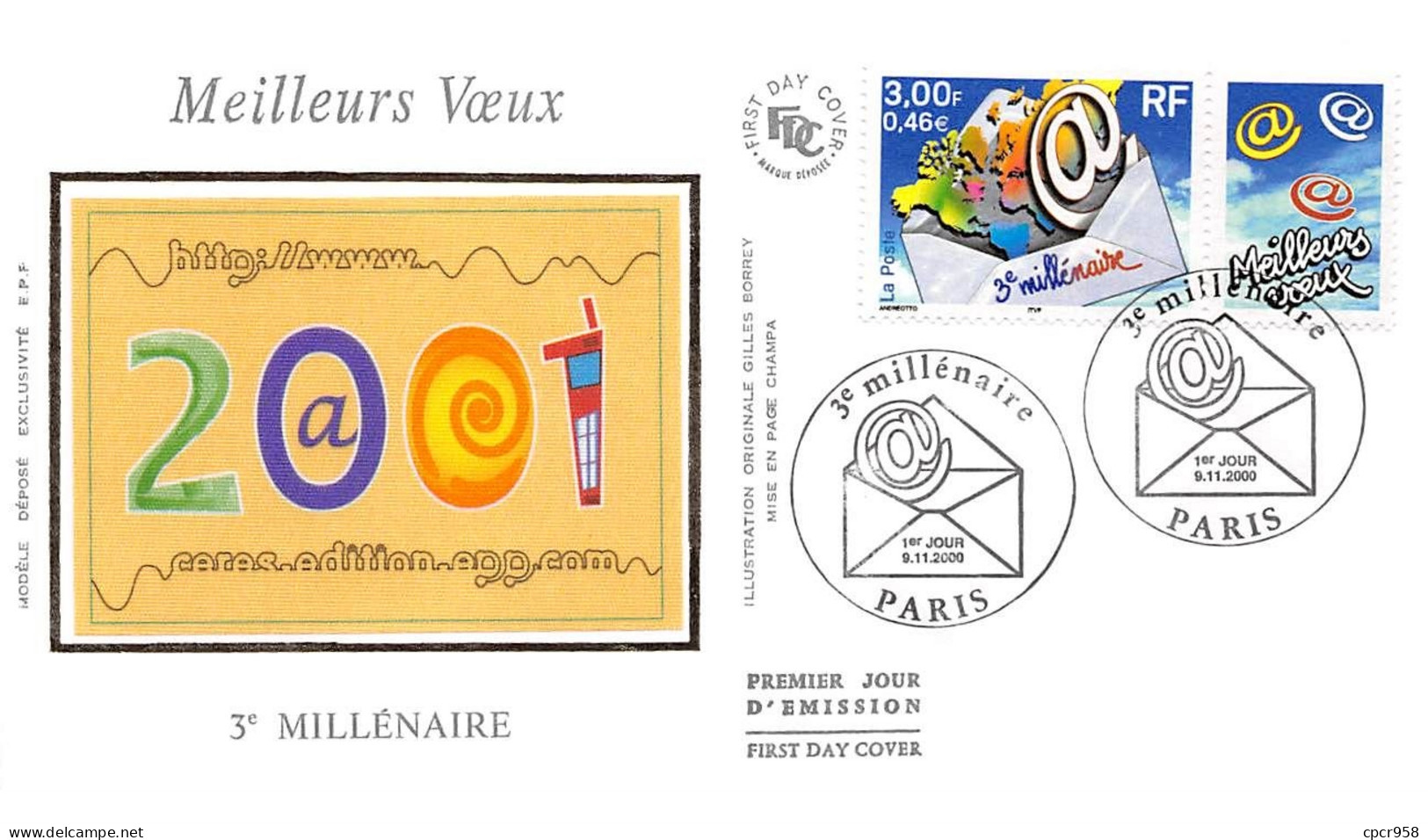 FRANCE.FDC.AM11973.09/11/2000.Cachet Paris.Meilleurs Voeux 2001.3e Millénaire - 2000-2009