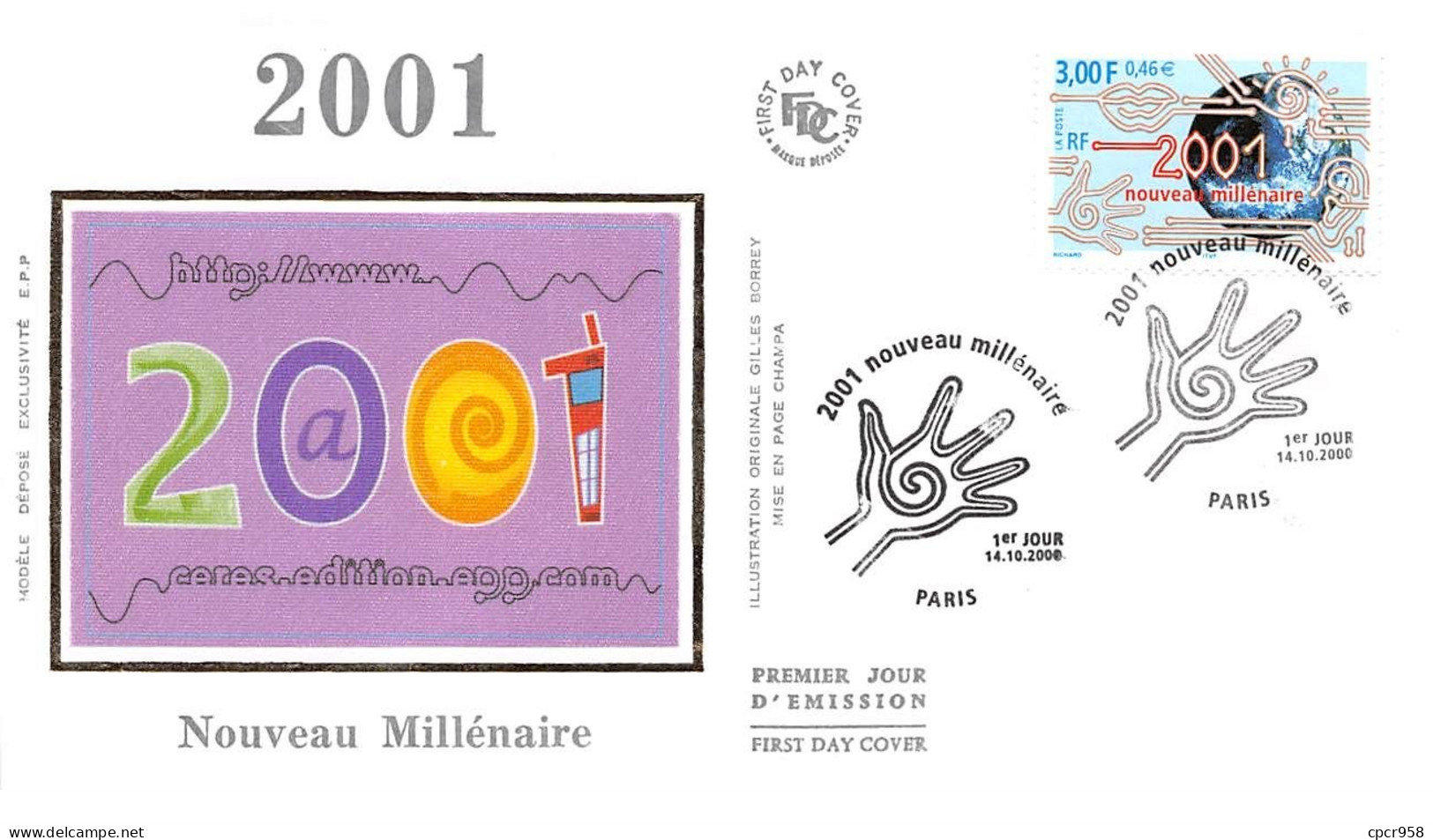 FRANCE.FDC.AM11964.14/10/2000.Cachet Paris.Nouveau Millénaire 2001 - 2000-2009