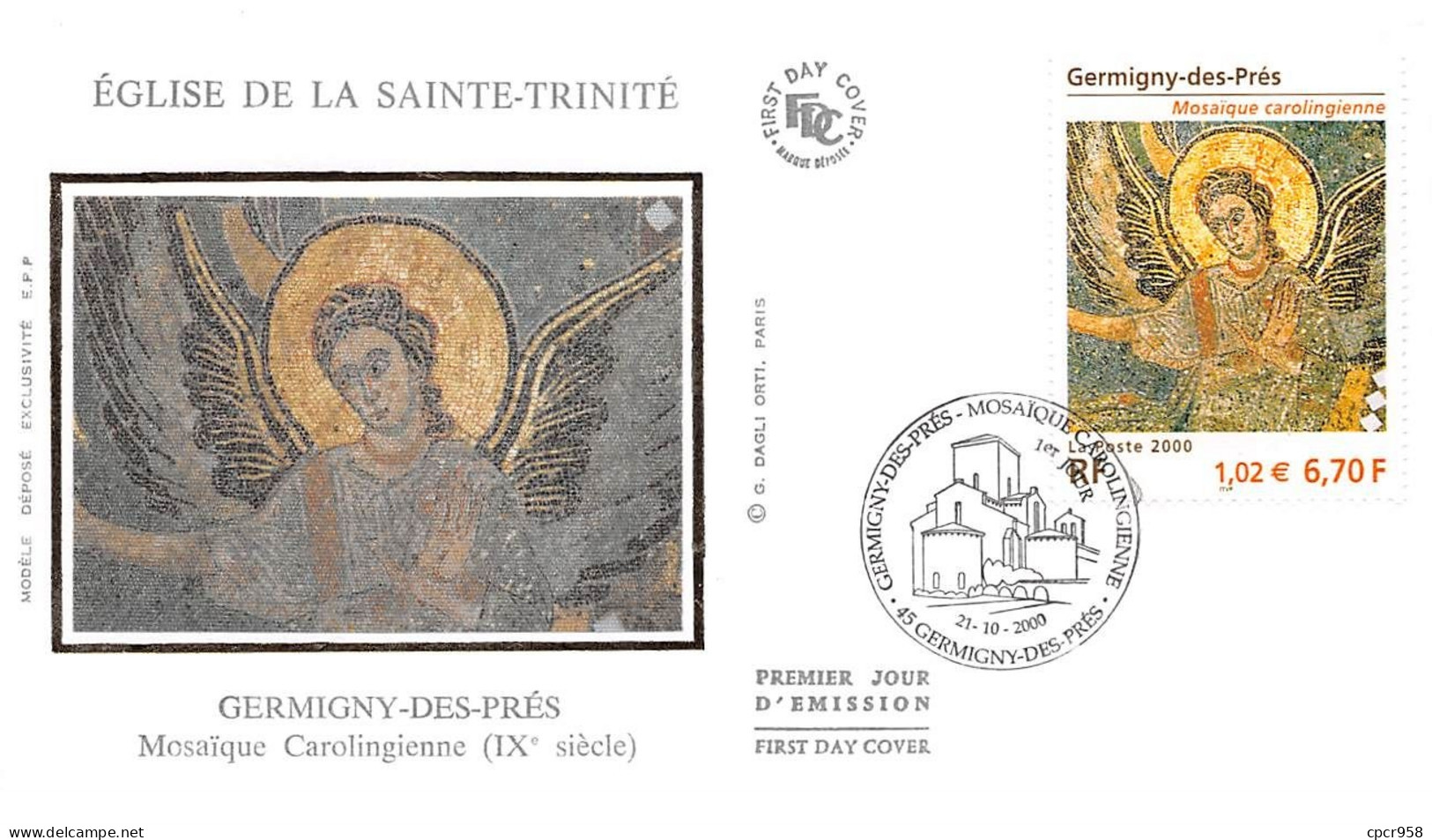 FRANCE.FDC.AM11965.21/10/2000.Cachet Germigny-des-Près.Eglise De La Sainte-Trinité.Mosaïque Carolingienne - 2000-2009