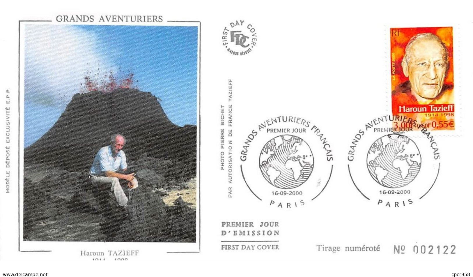 FRANCE.FDC.AM11953.16/09/2000.Cachet Paris.Grands Aventuriers.Haroun Tazieff.1914-1998 - 2000-2009