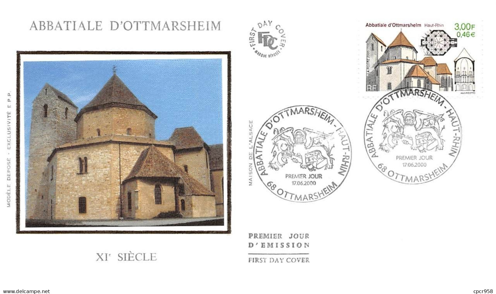 FRANCE.FDC.AM11935.17/06/2000.Cachet Ottmarsheim.Abbatiale D'Ottmarsheim.XIe Siècle - 2000-2009