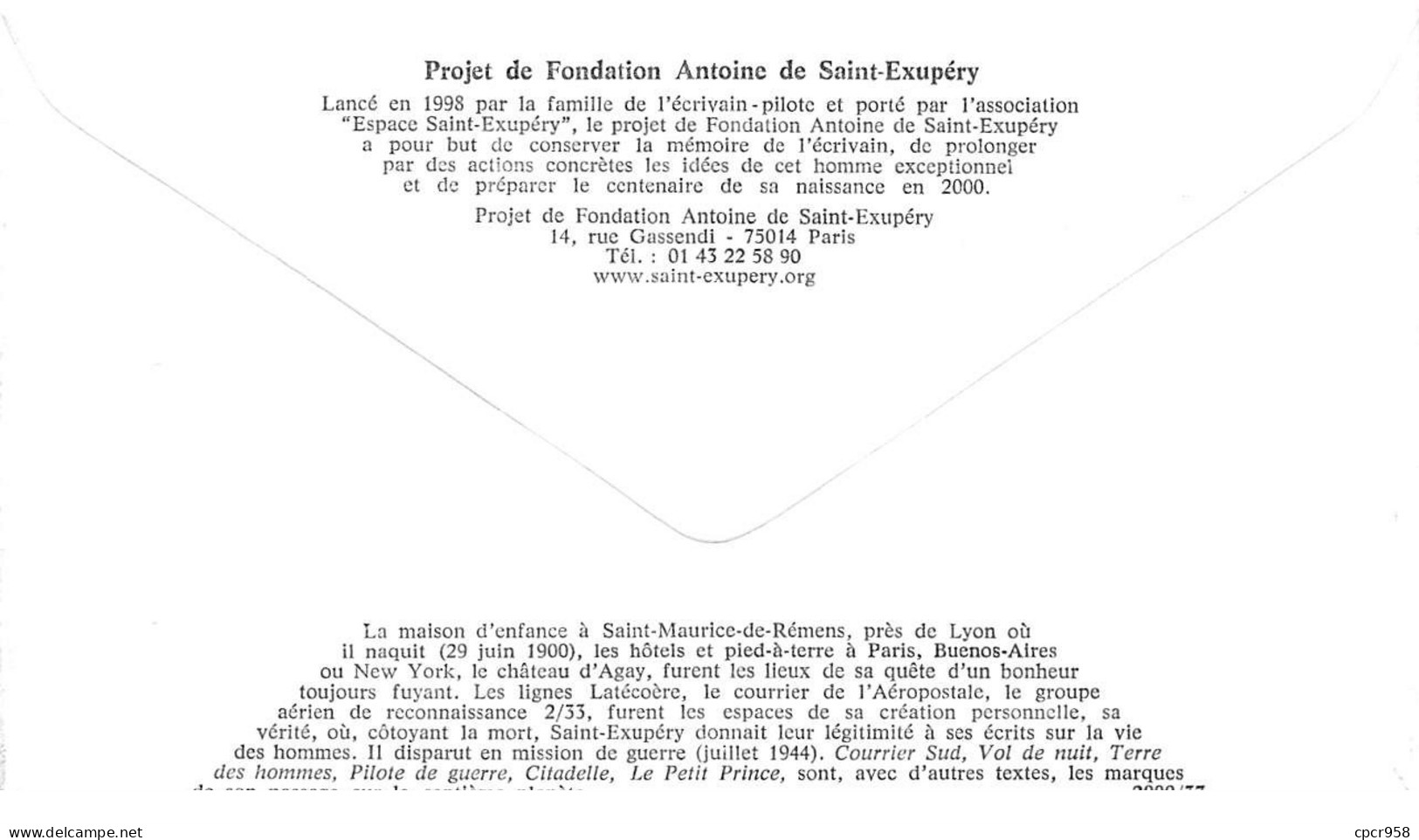 FRANCE.FDC.AM11940.24/06/2000.Cachet Lyon.Antoine De Saint-Exupéry.1900-1944 - 2000-2009