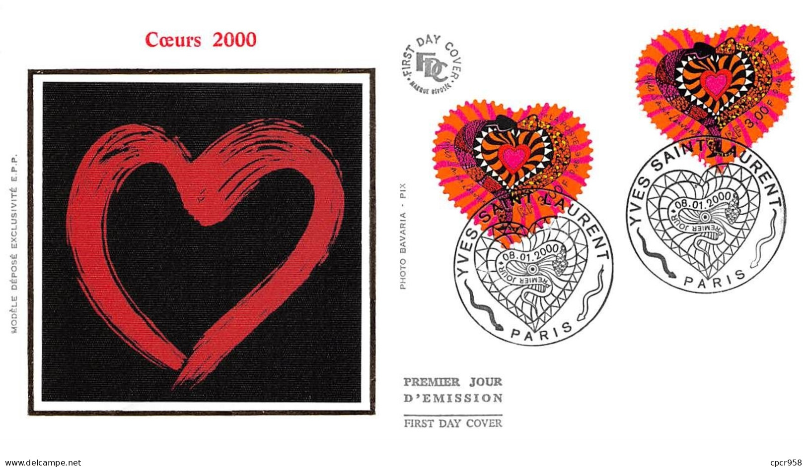 FRANCE.FDC.AM11902.08/01/2000.Cachet Paris.Yves Saint Laurent.Coeur 2000 - 2000-2009