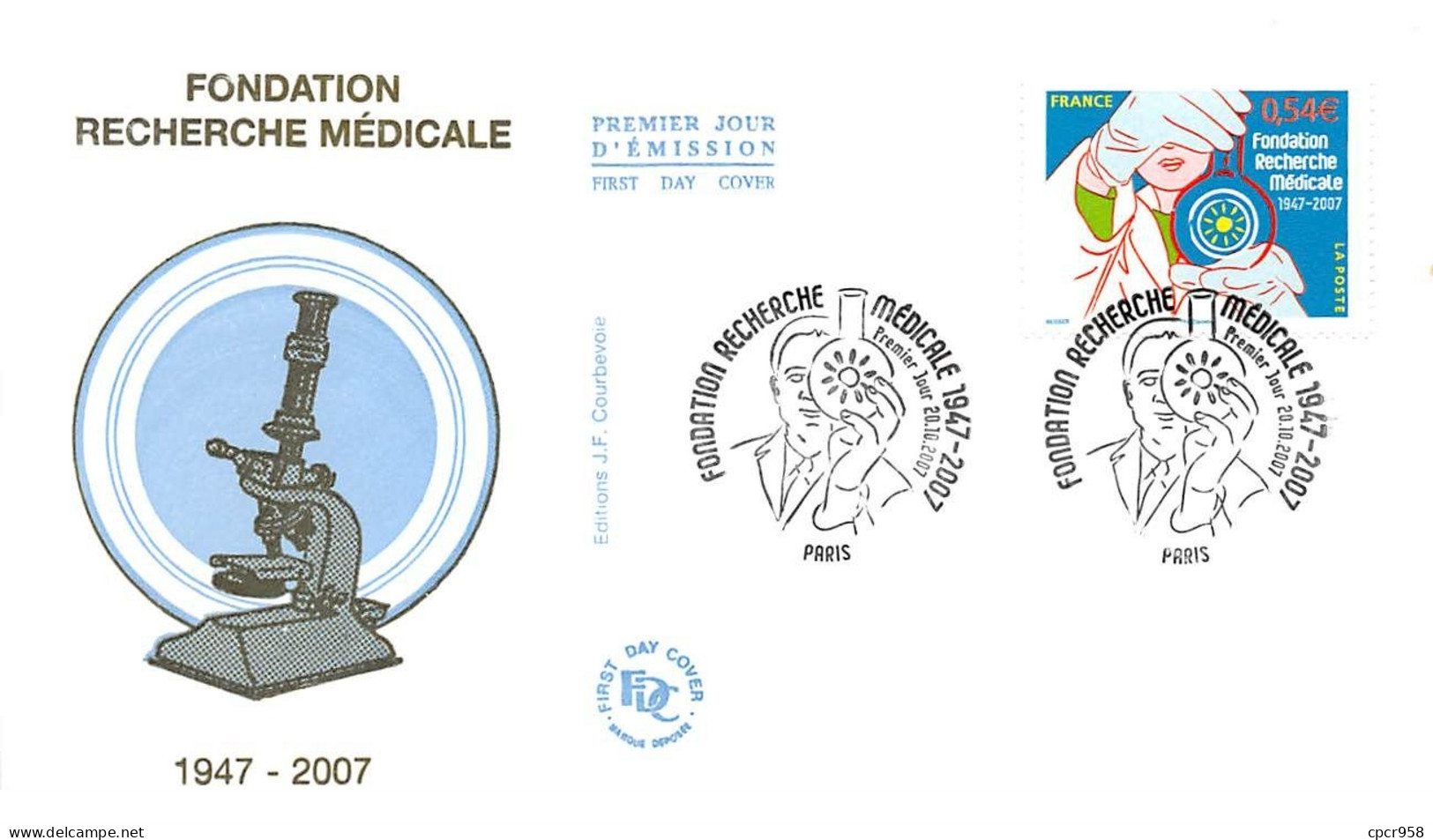 FRANCE.FDC.AM11275.20/10/2007.Cachet Paris.Fondation Recherche Médicale.1947-2007 - 2000-2009