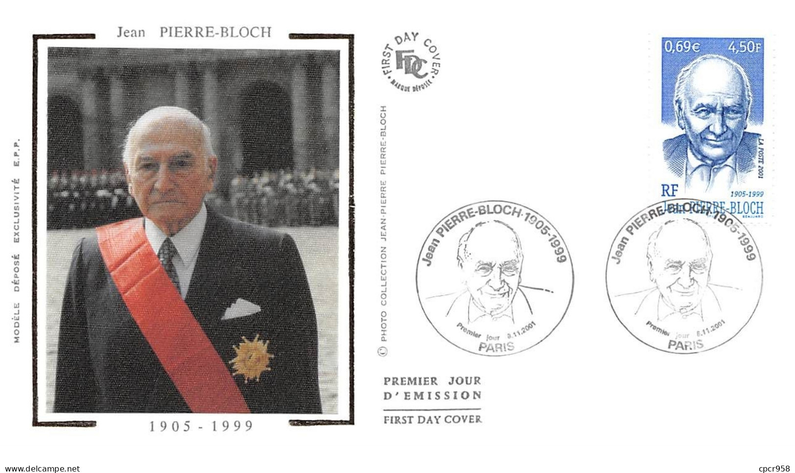 FRANCE.FDC.AM11888.08/11/2001.Cachet Paris.Jean Pierre-Bloch.1905-1999 - 2000-2009